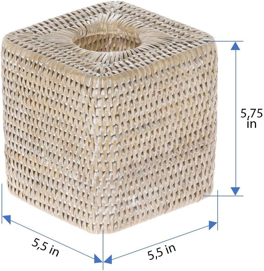 KOUBOO La Jolla Rattan Square Tissue Box Cover, White Wash, Wicker, 13.97 X 13.97 X 14.61 Cm image number 5