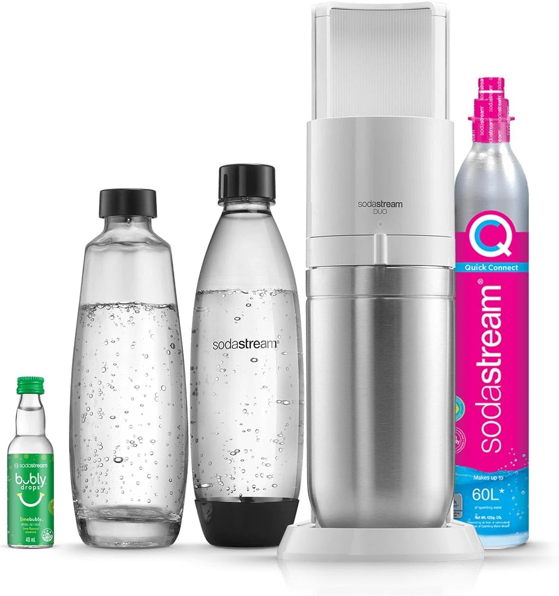 Sodastream - DUO White Sparkling Water Maker | Eco-Friendly & Stylish | Includes Glass & Plastic Bottles | Quick Connect Technology | Starter Kit