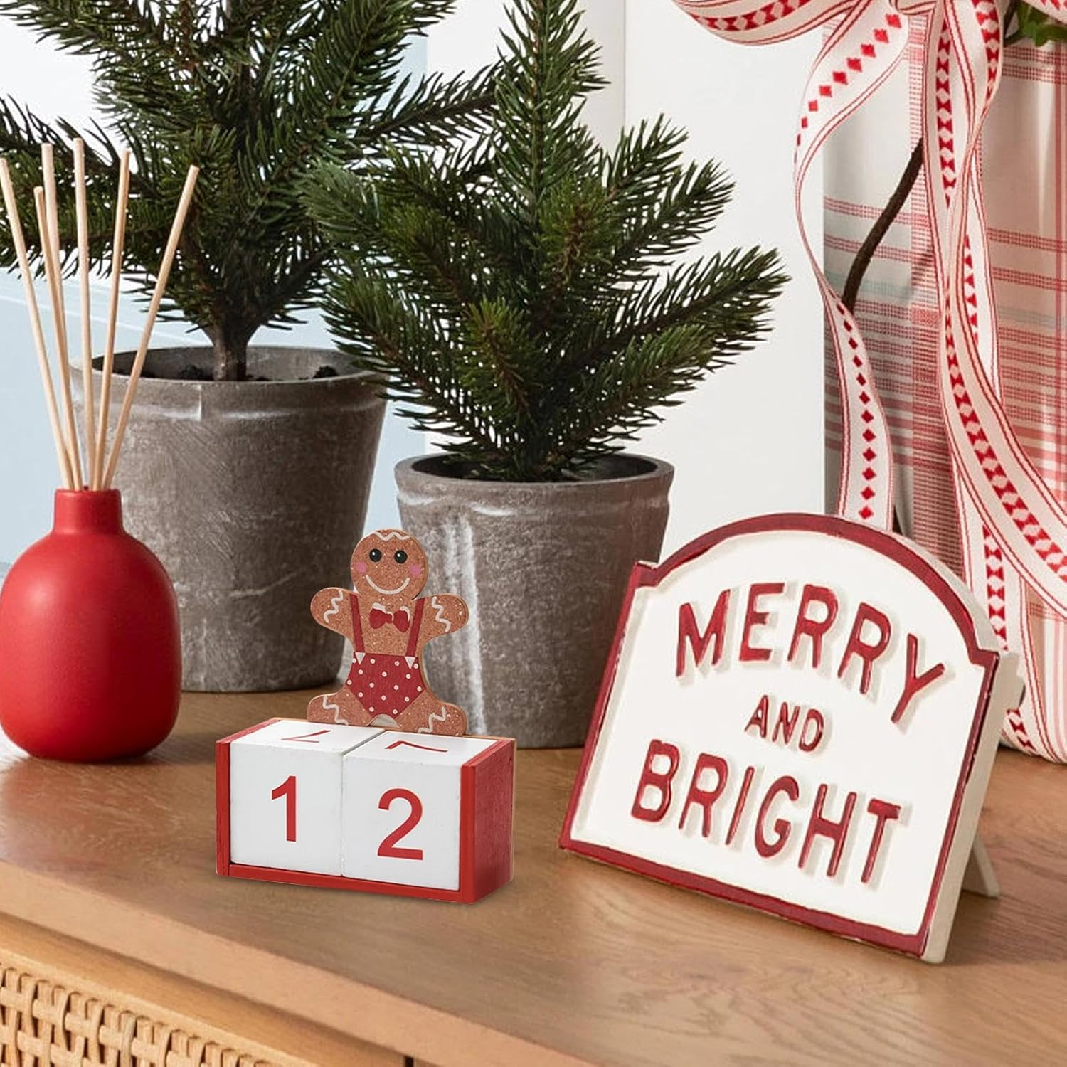 Gingerbread Man Countdown Calendar Decoration, Christmas Advent Calendar 2024 Wooden | Gingerbread Christmas Countdown - Gingerbread Man Decoration Calendar for Home, Table Calendar image number 4