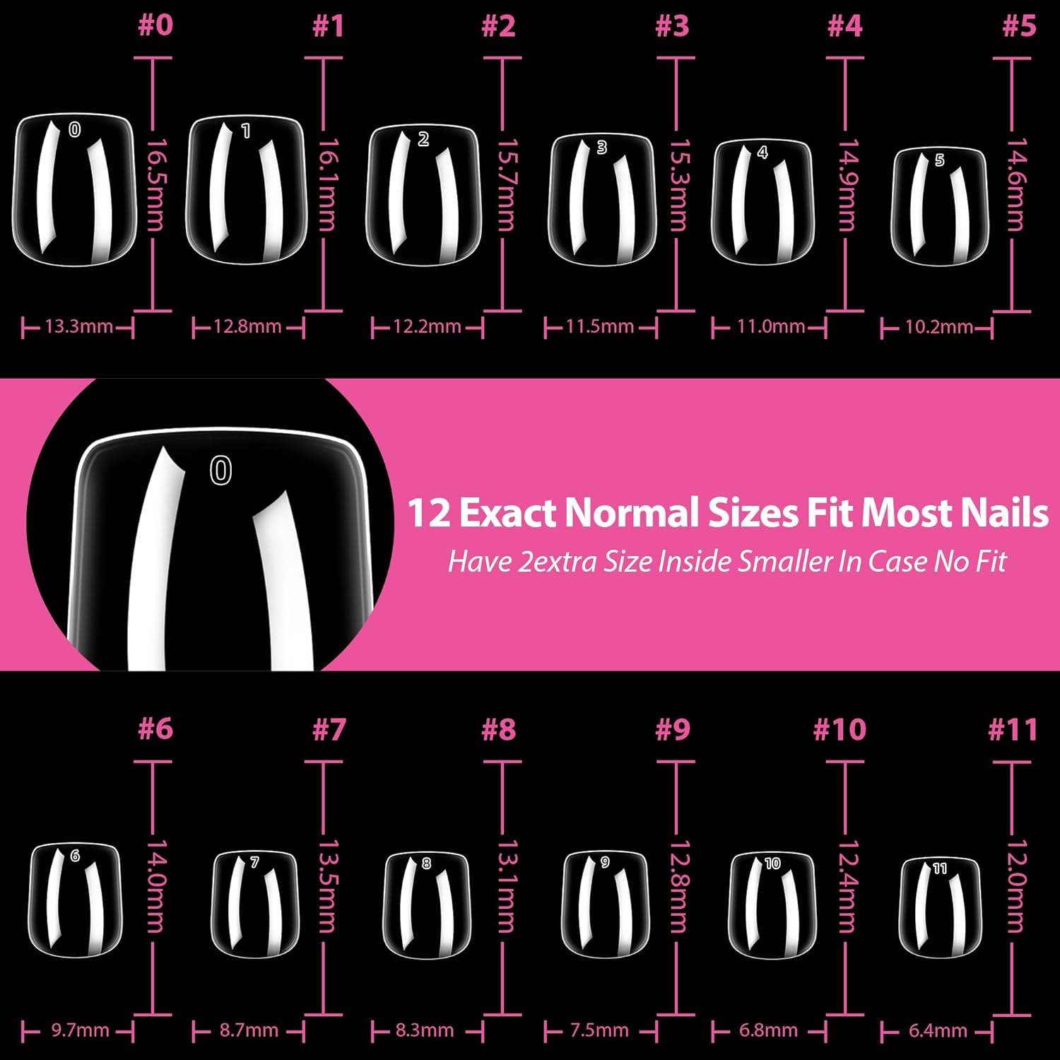 UNA GELLA Extra Short Square Nail Tips XS Short Square Gel Tips 216Pcs Press on Nails Full Cover 12 Sizes Clear Fake Nails Extension for Home DIY Nail Salon Soft Gel Tips image number 3