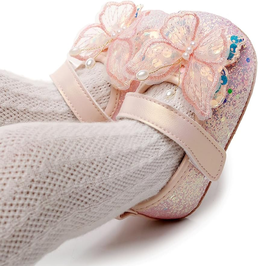 Clowora Infant Toddler Baby Girl Dress Shoes Mary Jane First Walking PU Leather Princess Wedding Rubber Sole Non-Slip with Bowknot Floral Flats