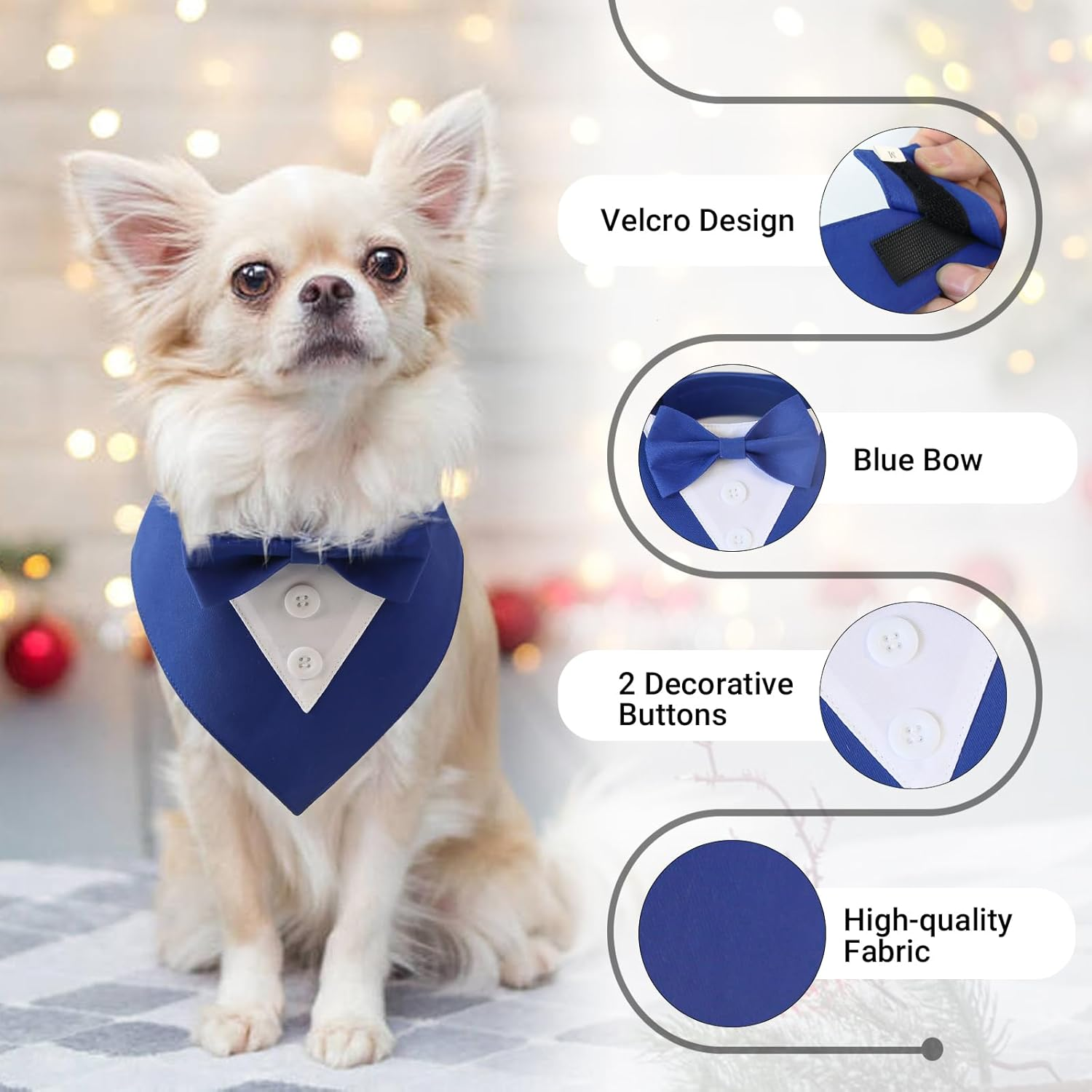 Liebedd Neckerchief Dog, Bow Tie, Dog Pet Triangular Scarf, Dog Tuxedo Bandana, Adjustable Dog Costume, Headscarves, Formal Dog Wedding Outfit for Birthday Party image number 5