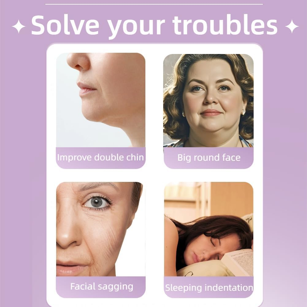 Double Chin Reducer for Sleeping, V Line Lifting Chin Strap with Jade Roller for Puffiness Reduce Wrinkles Skin Care Routine, Reusable V Shaped Face Slimming Mask for Jawline Exerciser Sagging Skin image number 1