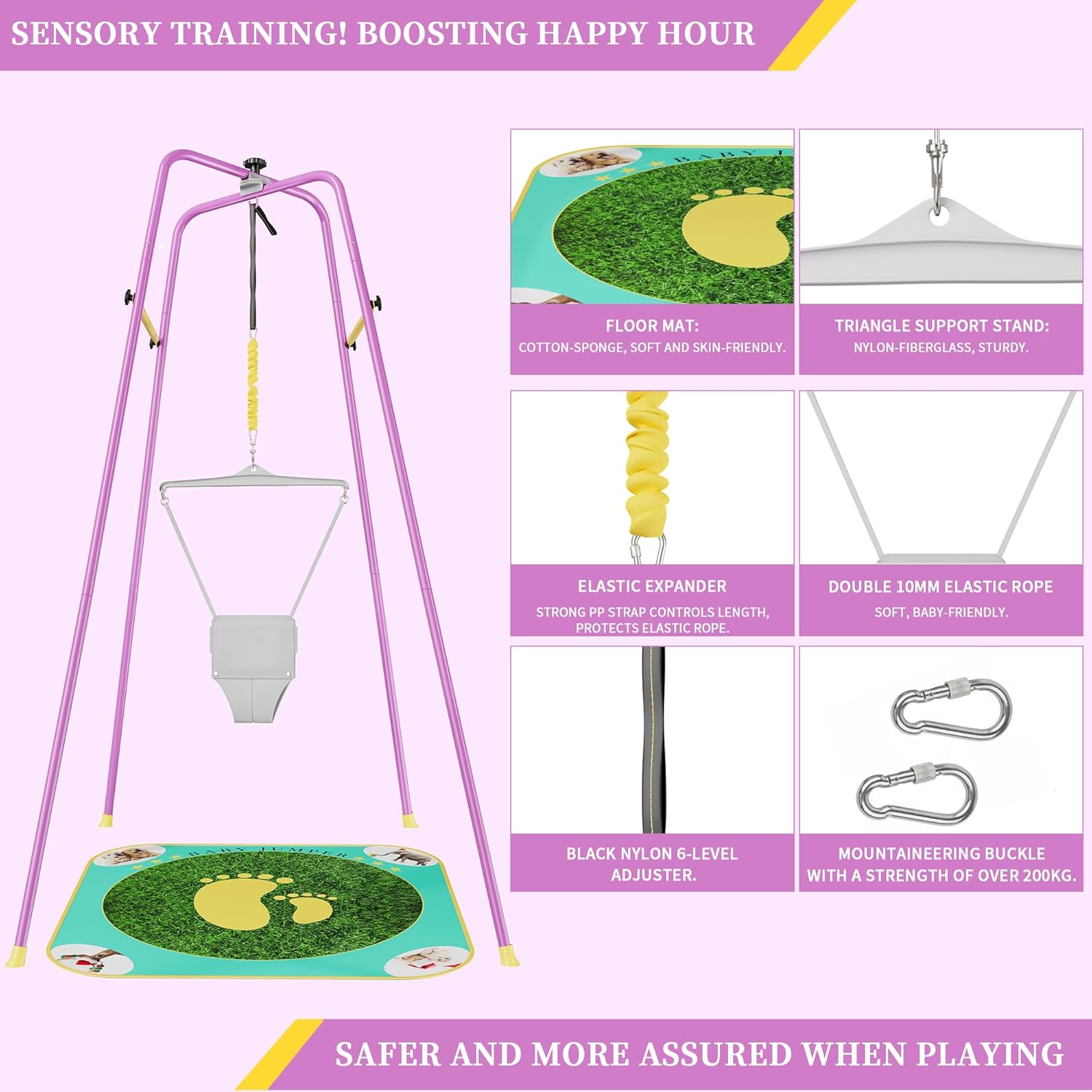 Baby Jumper with Stand &ndash; Height-Adjustable Bouncer & Exerciser for 6-24 Months, Indoor/Outdoor Use, Tool-Free Setup image number 1