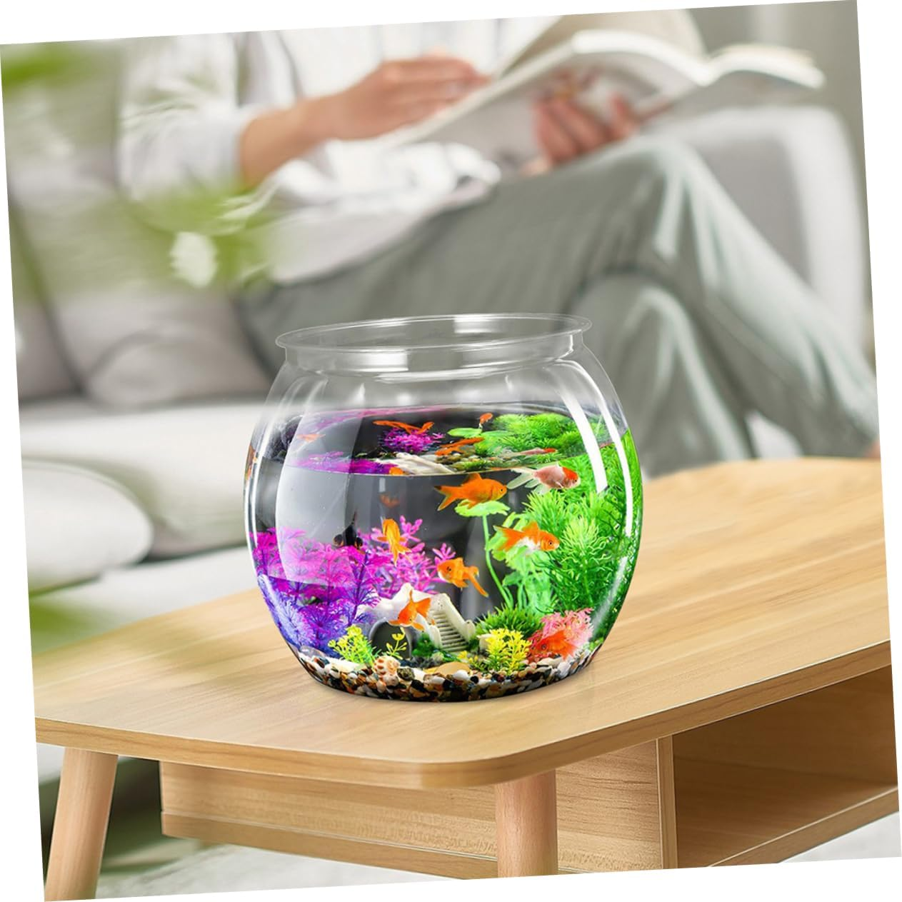 GARVALON Transparent Plastic Goldfish Tank round Desktop Aquarium Bowl for Betta Turtles Small Aquatic Pets Impact Resistant Fish Habitat Decorative Clear Fish Bowl for Office Home image number 4