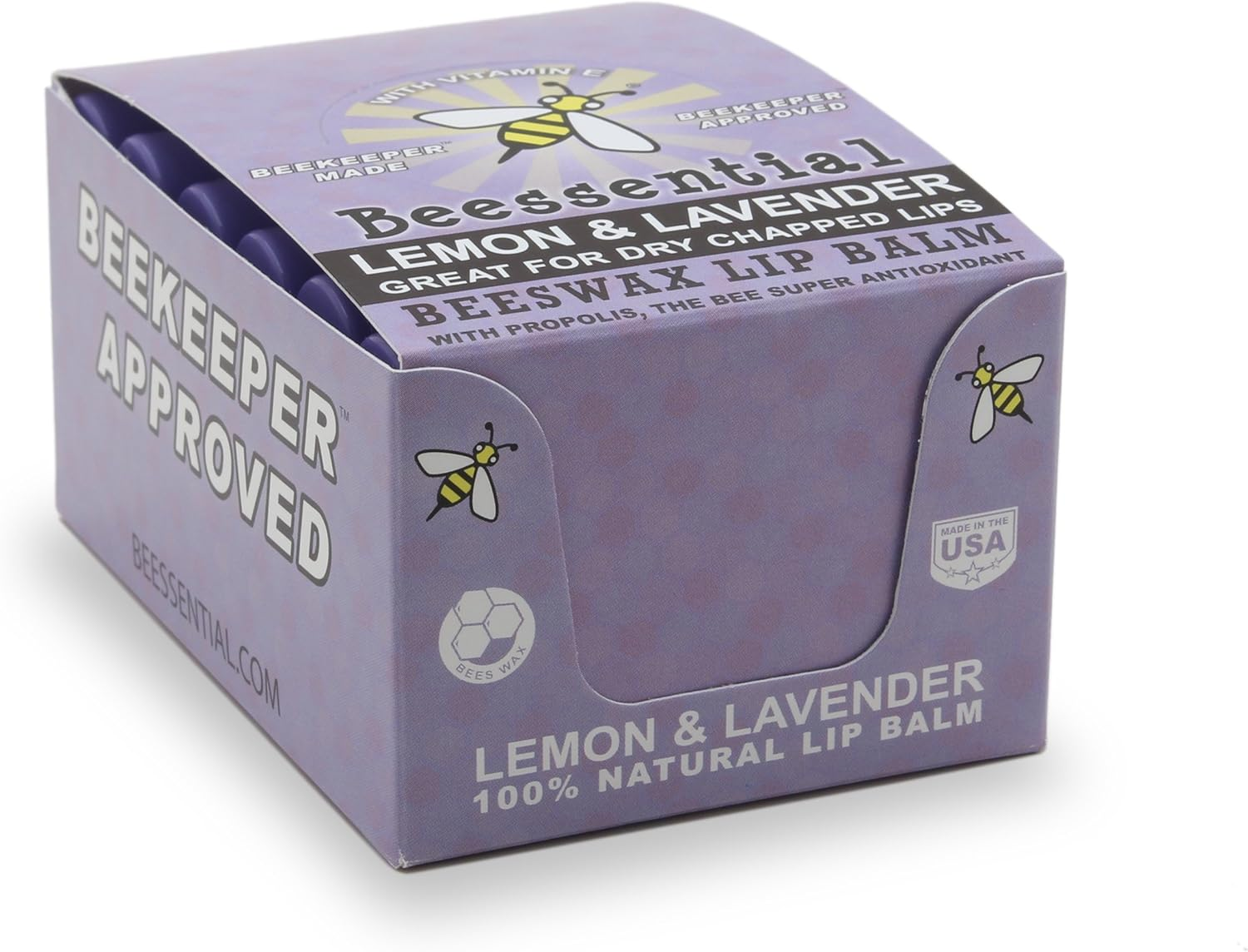 Beessential Lip Balm Bulk, All Natural Lemon Lavender 18 Count - Heals and Prevents Dry and Chapped Lips - Great for Men, Women, and Children - Moisturizing Beeswax, Coconut, Shea and Cupuacu Butter image number 1