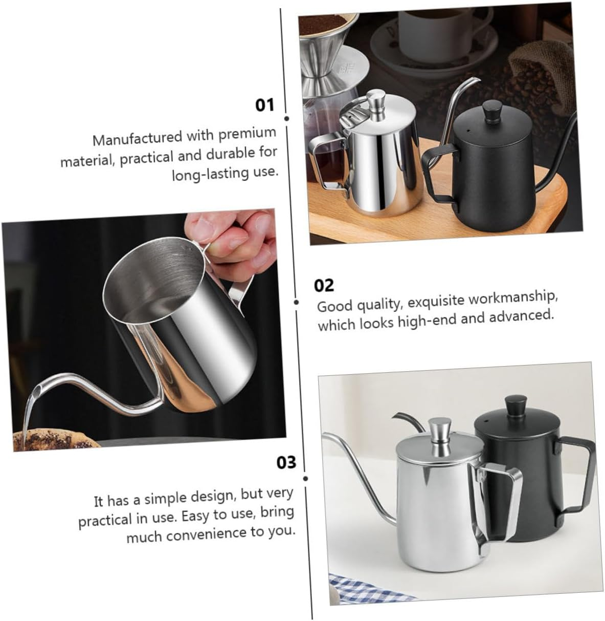 PERSELOSO Stainless Steel Coffee Pot with Lid Mini Water Kettle for Home Use High Temperature Resistant Easy to Clean and Store Suitable for Tea Coffee and Milk Brewing