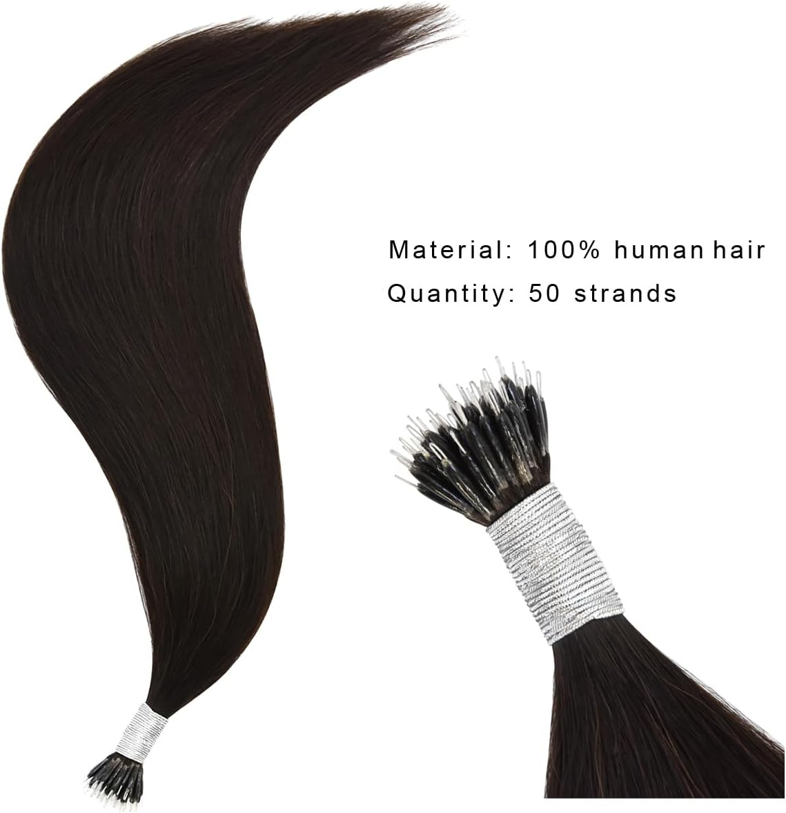 Nanoring Extensions Real Hair Nano Extensions Real Hair Nano Ring 50 G Hair Extensions Nano Tip Hair Extensions (40 Cm #2 Dark Brown) image number 3
