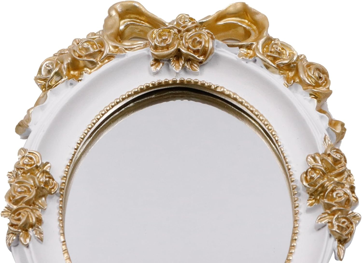 Bitray Handheld Mirror 10" Length Vanity Makeup Mirror Large Decorative Cosmetic Mirror Vintage White Oval Embossed Rose Mirror image number 4