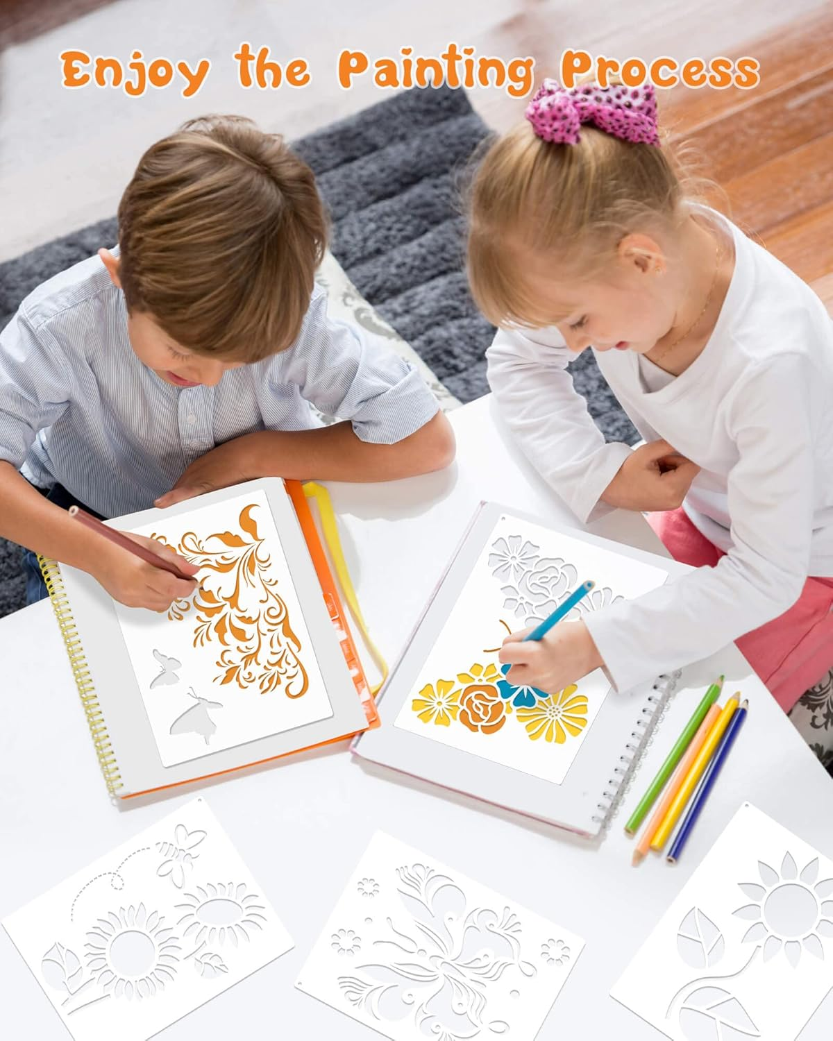 9PCS Sunflower Butterflies Stencils, Reusable PET Sun Flower Template, DIY Craft Paint Stencil with Metal Open Ring, for Painting on Wood Canvas Paper Fabric Wall Furniture, 8X11 Inches image number 3