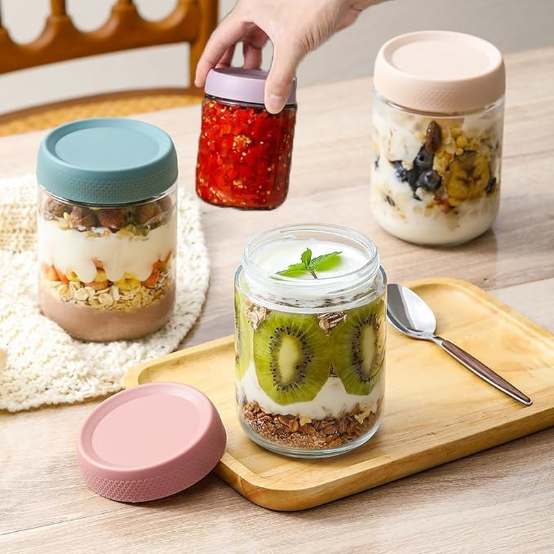 WEZCHUGHAOL Glass Overnight Oats Jars with Lids, 6 Pack, 300Ml/500Ml/750Ml/Capacity (300ML) image number 2
