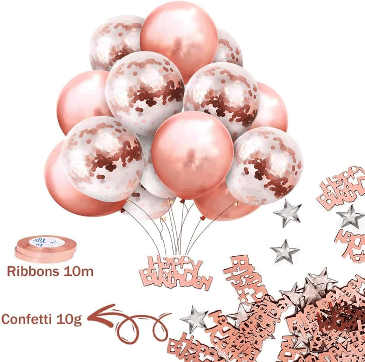 Rose Gold Balloons Party Decorations Supplies for Birthday, Wedding Decorations, Including Happy Birthday Banner, Sequin Table Runner, Rose Gold Balloons, Foil Fringe Curtains