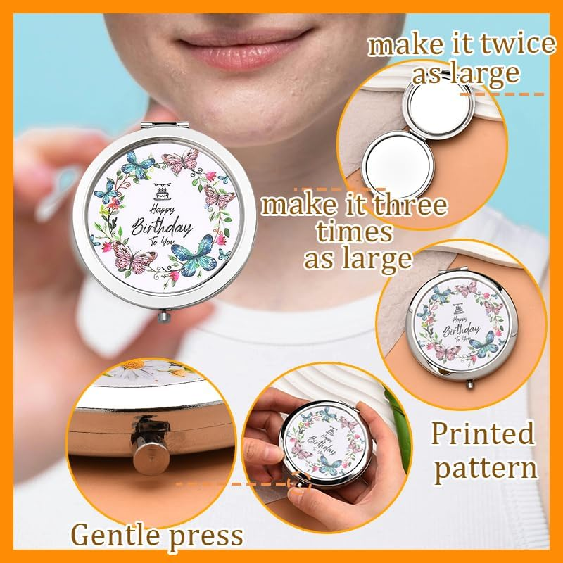 Happy Birthday Gifts for Women Friends Compact Mirror for Purse Travel Best Friend Birthday Gifts for Girls Sister Mom Grandma Unique Birthday B-Day Present for Coworker Birthday Party Decors image number 2