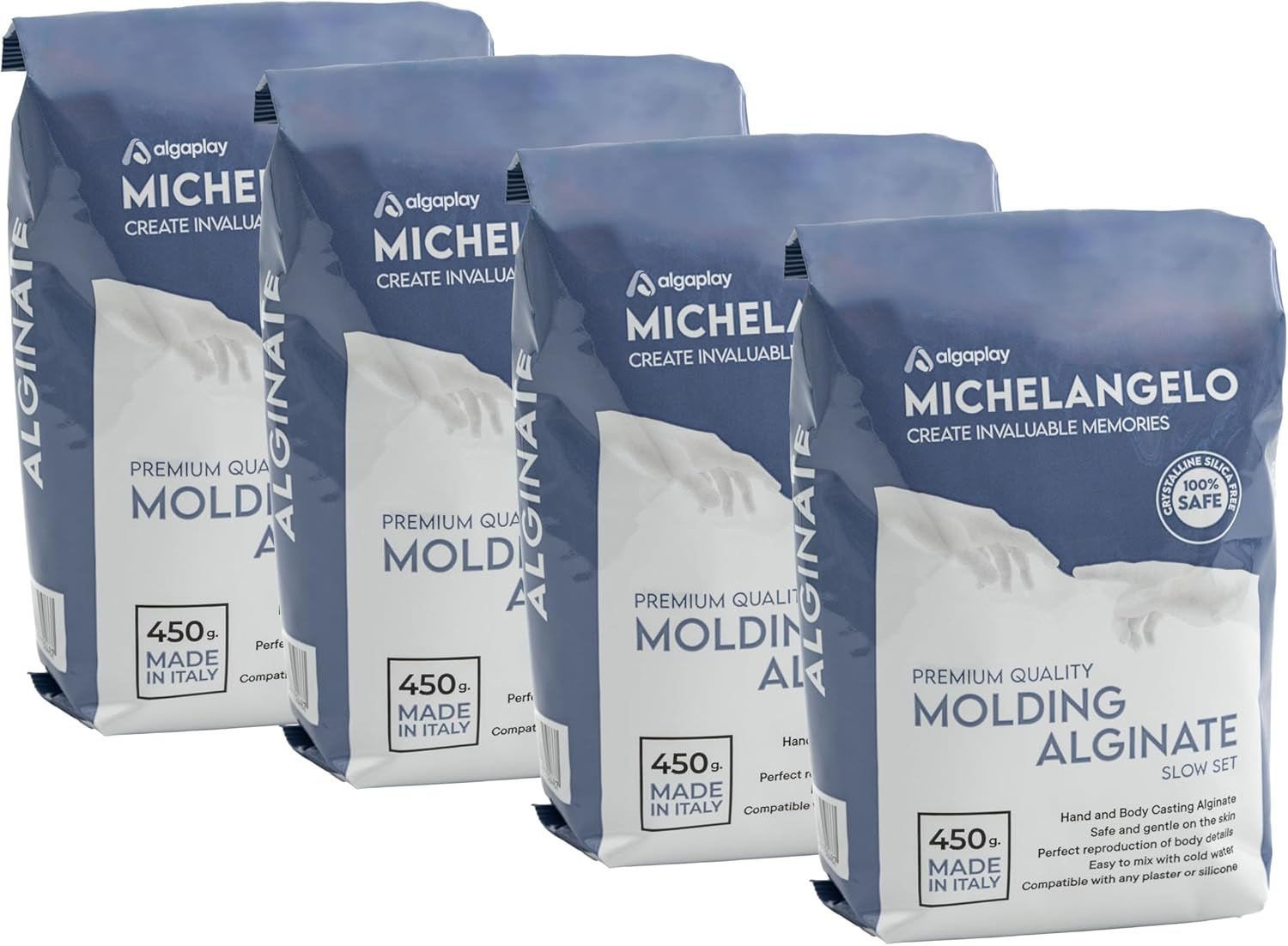 Michelangelo Moulding Alginate Slow Setting Coloured Alginate for High Precision, Perfect for Hand or Body Imprints Made in Italy (1 Pack 450 G) image number 1