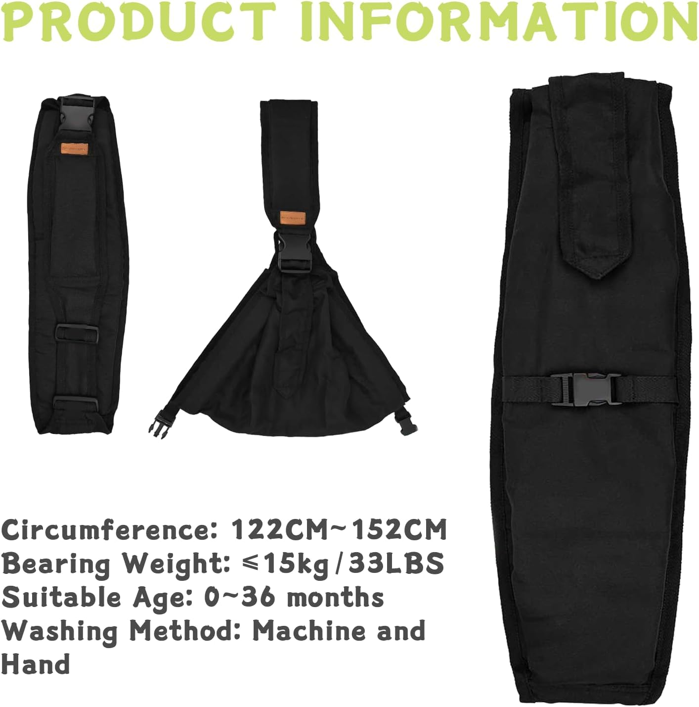 ONBPIY Baby Sling Carrier Newborn to Toddler 0&ndash;36 Months, Black Adjustable Ergonomic Baby Hip Carrier with 1 Burp Cloth, Lightweight Breathable Toddler Sling Carrier for Shopping Travel 7&ndash;40Lbs image number 4