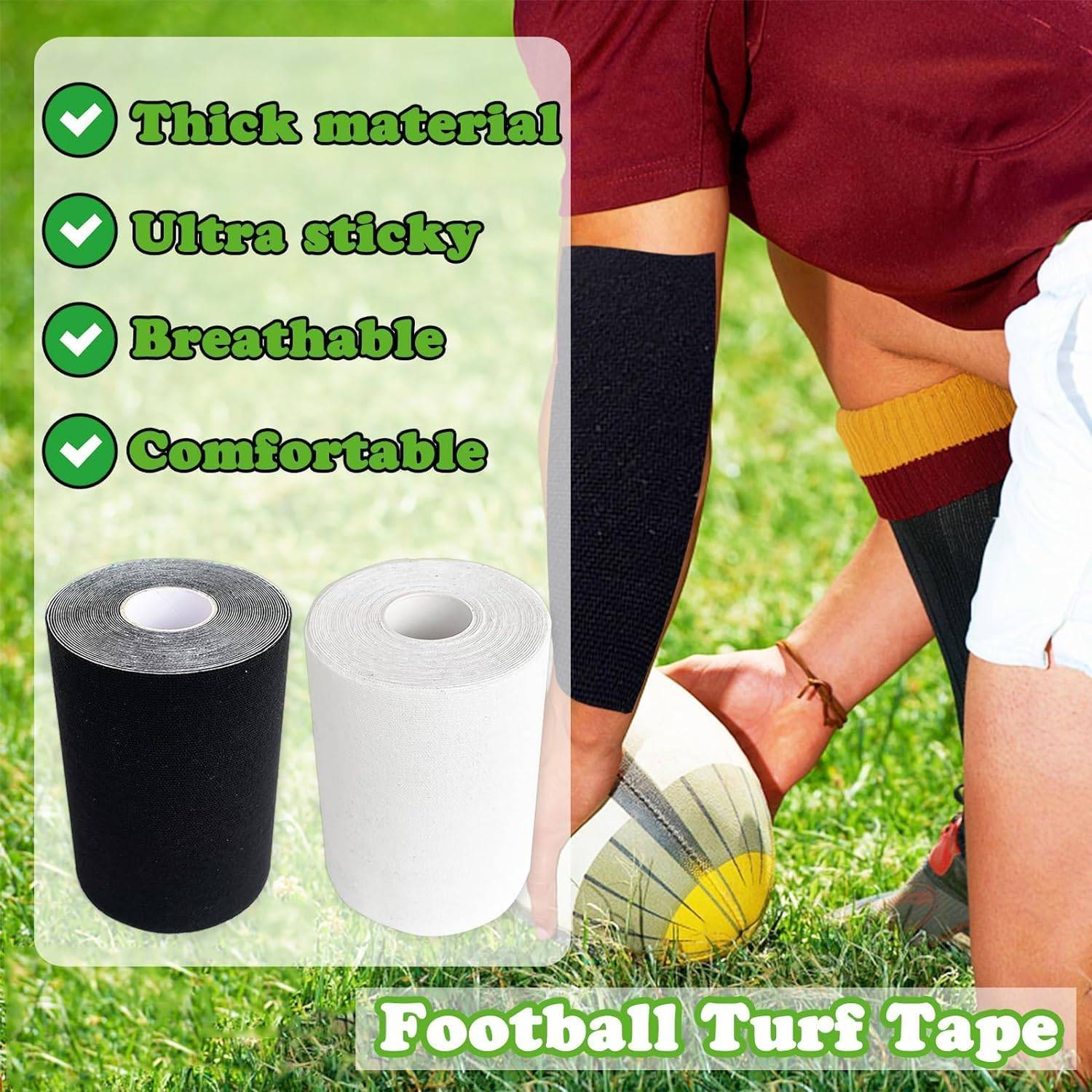 2 Rolls Turf Tape Football, Extra Wide Waterproof Turf Tape for Arms Football Ultra Sticky Athletic Sports Tape Wrap for Exercises Gymnastics to Prevent Turf Burn image number 4
