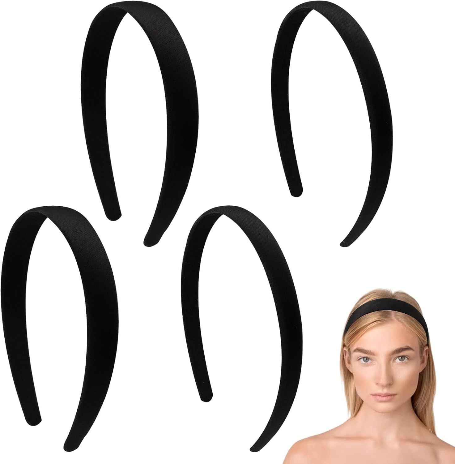 Pack of 4 Simple Women'S Headbands, 1.5 Cm / 2 Cm Wide, Flexible, Non-Slip Hairband, Vintage Plastic Headband, Black, Fashion, Comfortable, Wide, Hard Headband for Women, Girls, Christmas Party image number 3