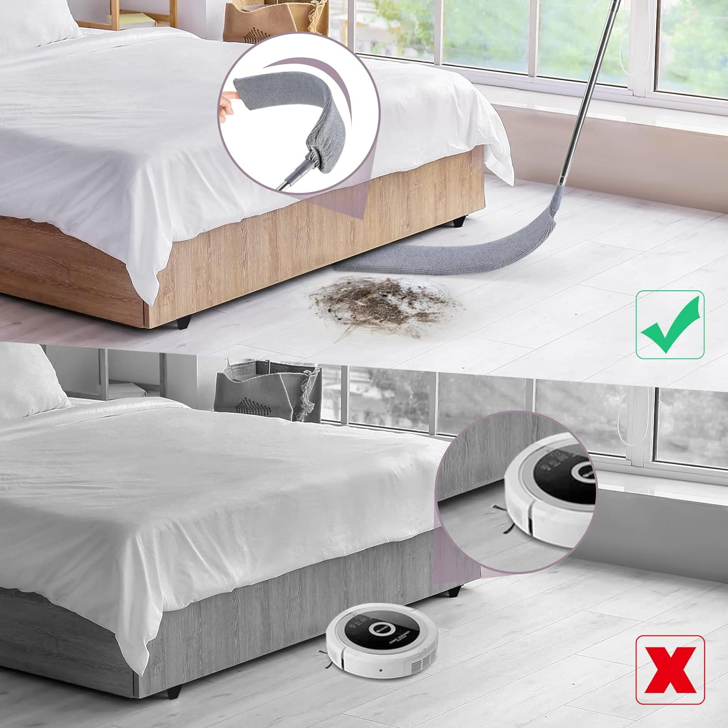 Retractable Gap Dust Cleaner, Duster Flat Mop up to Extendable and Two Microfibre Covers, Retractable Gap Dust Cleaner for under Sofa, Cabinets, Bed, Household Gap Dust