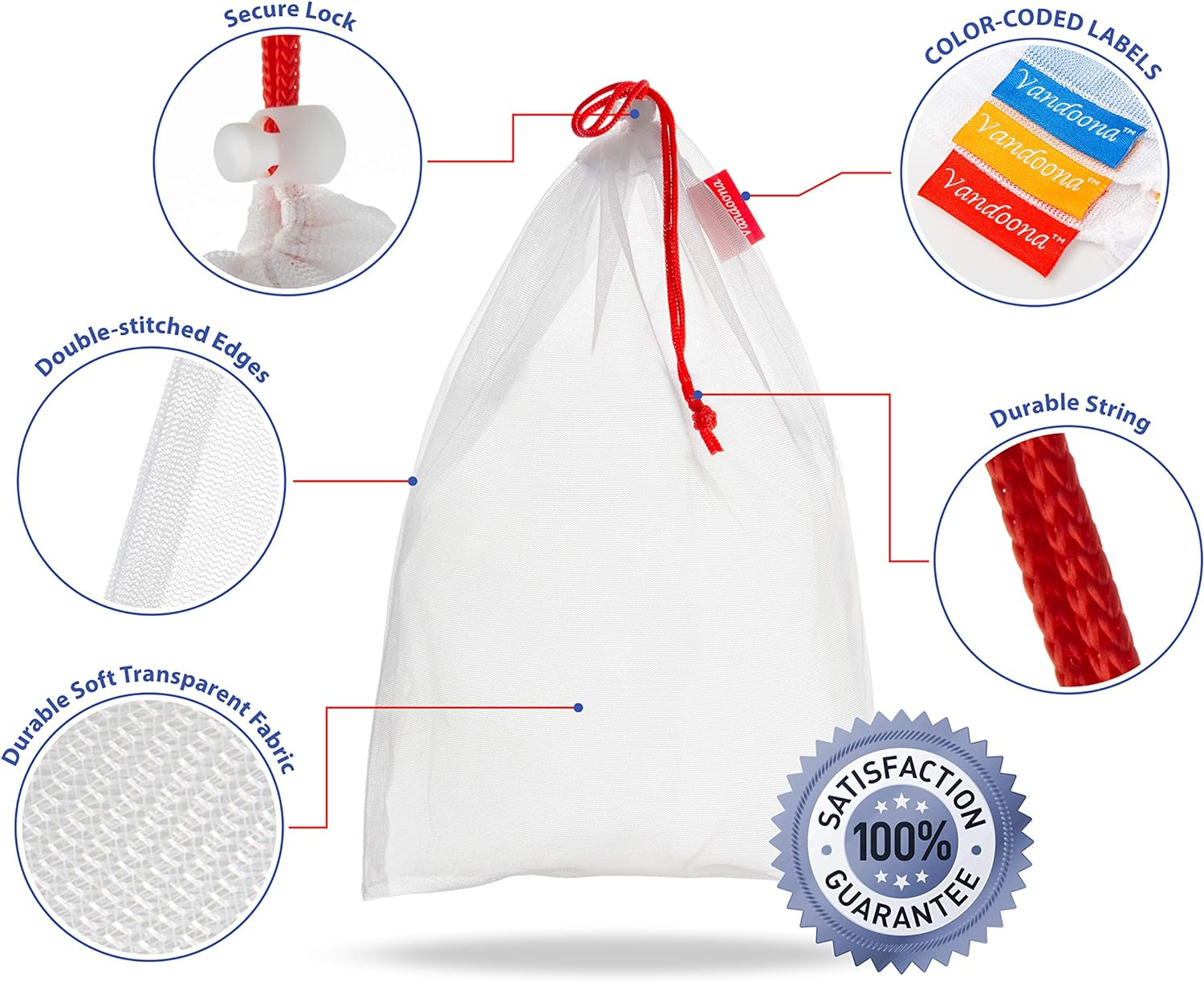 Toy Storage & Organization Mesh Bags Set of 12 Eco Friendly Washable Mesh Bags & Color Coded Drawstrings by Size S, M, L. Playroom Organization, Baby Toys, Game Pieces, Toy Sets, Bathtub Toys image number 6