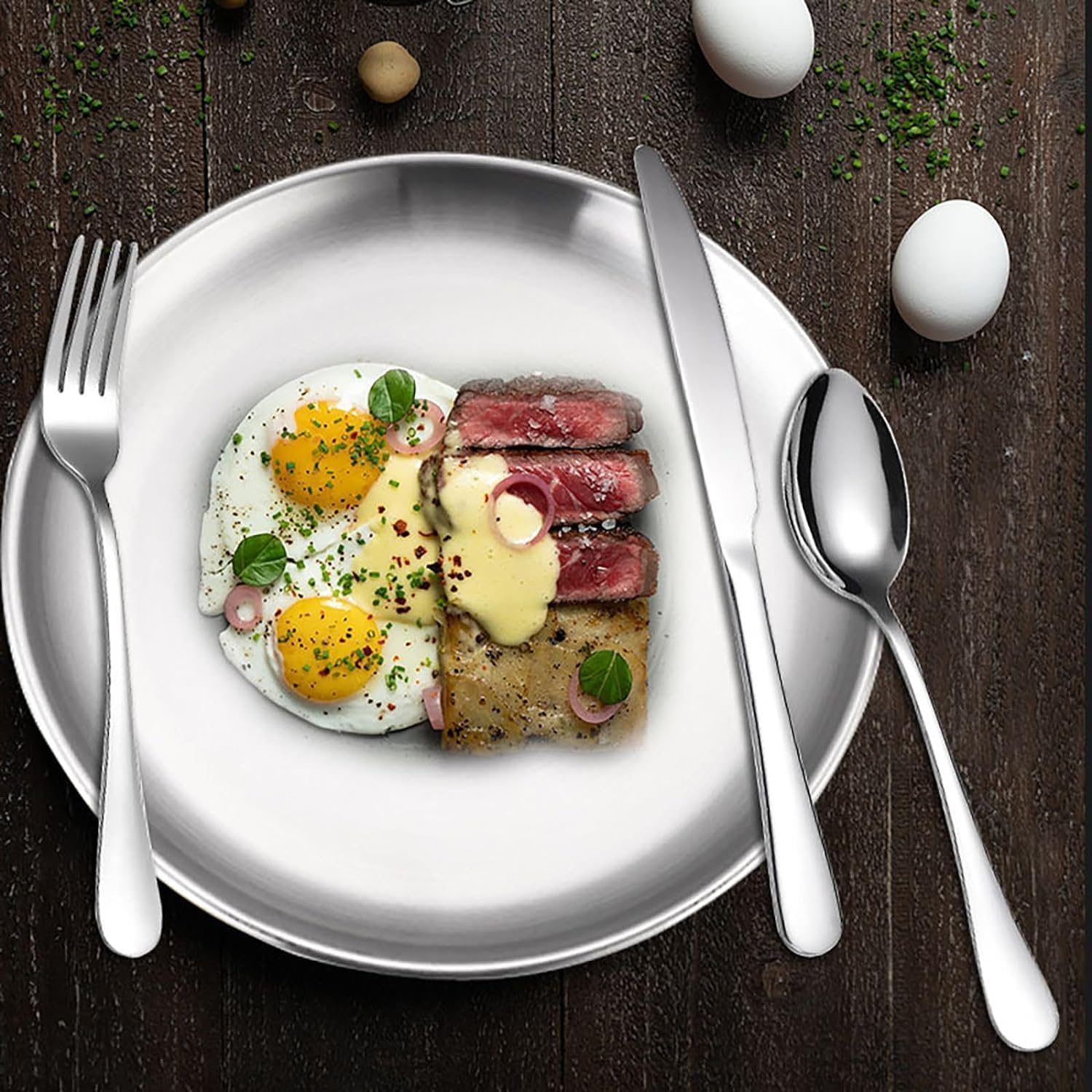 Camping Dish Fork Spoon Knife Set Camping Utensils Portable Stainless Steel Camping Utensils for Outdoor Travel, Set of 10 Suitable for Picnics, Campsite Kitchen BBQ and Hiking Trips (Silver)