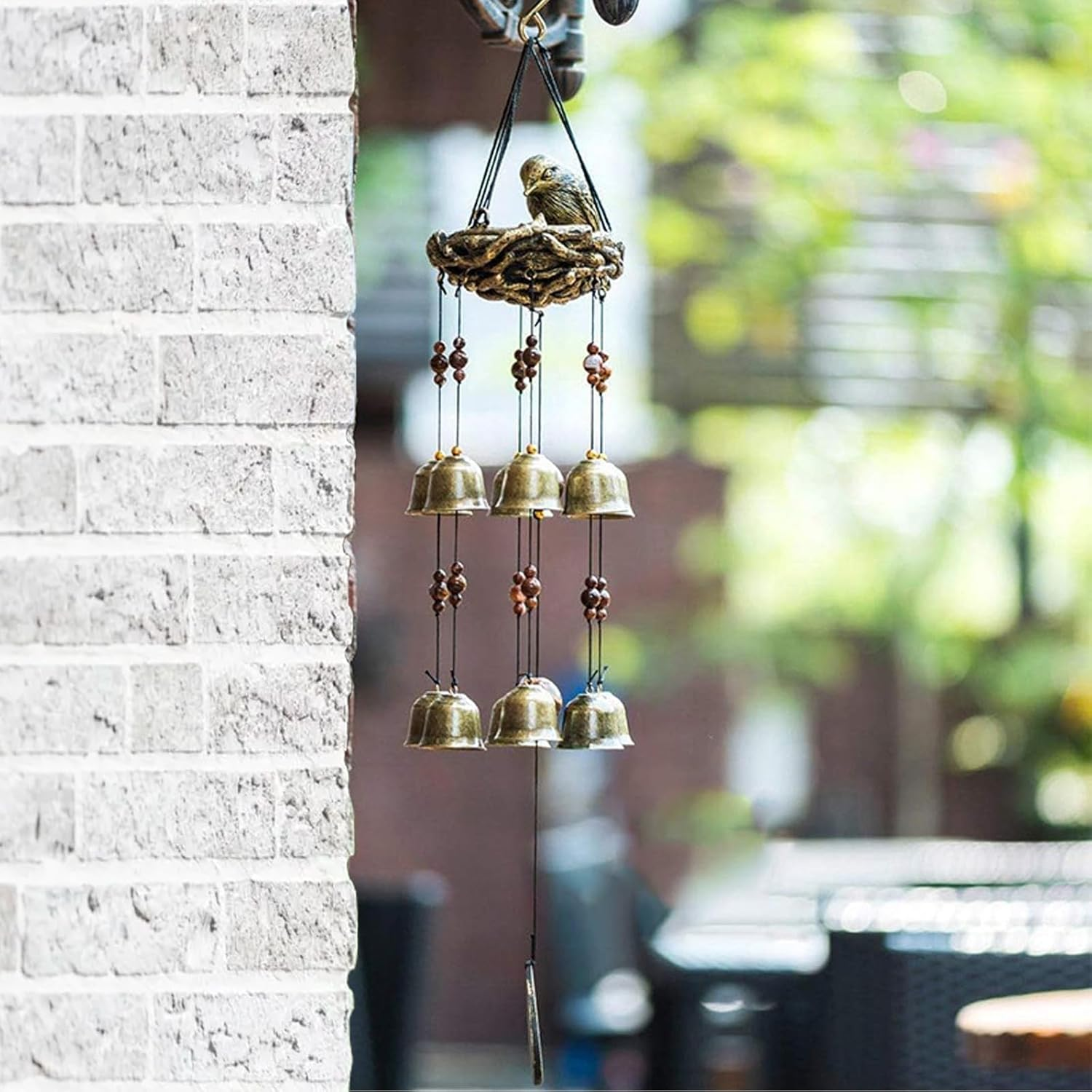 Mrmrkura Bird Nest Wind Chime, Bird Windchimes with 12 Bells for Glory Mothers Love Gift Decorative Hanging Bells for Outdoor Garden Backyard Home Decor image number 1