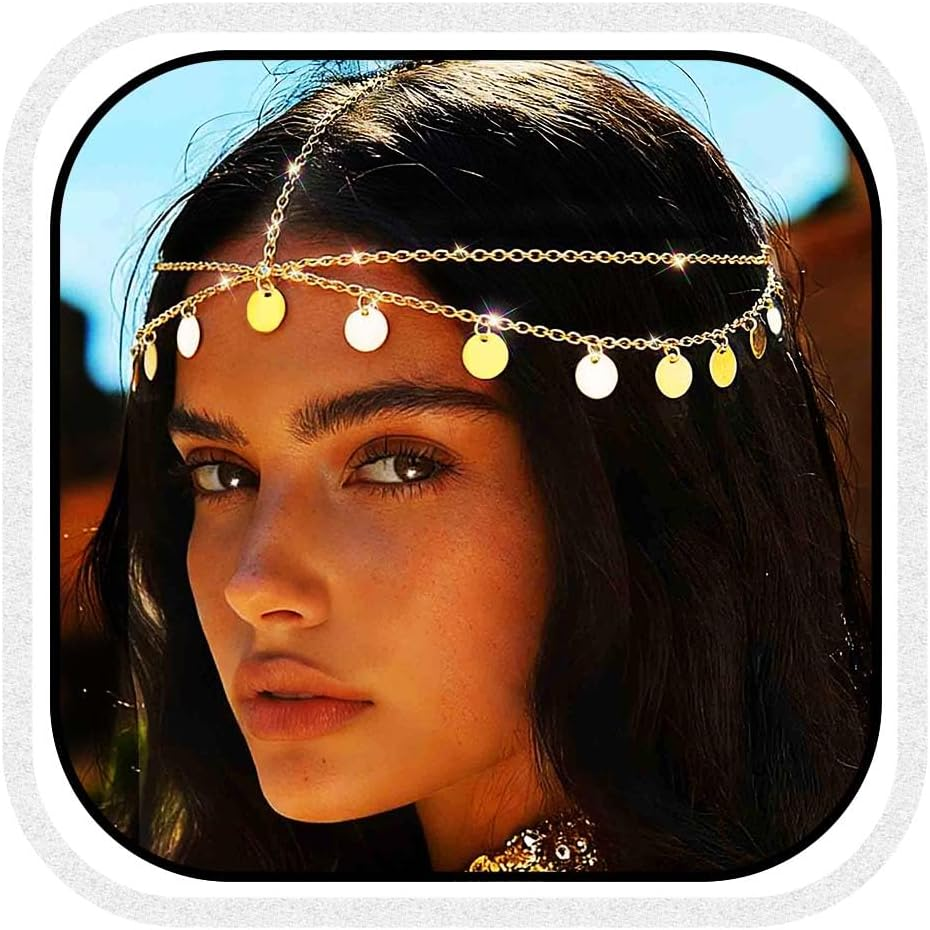 Fashband Sequin Head Chain Tassel Hair Chain Gold Headwear Hair Accessories for Women and Girls image number 3