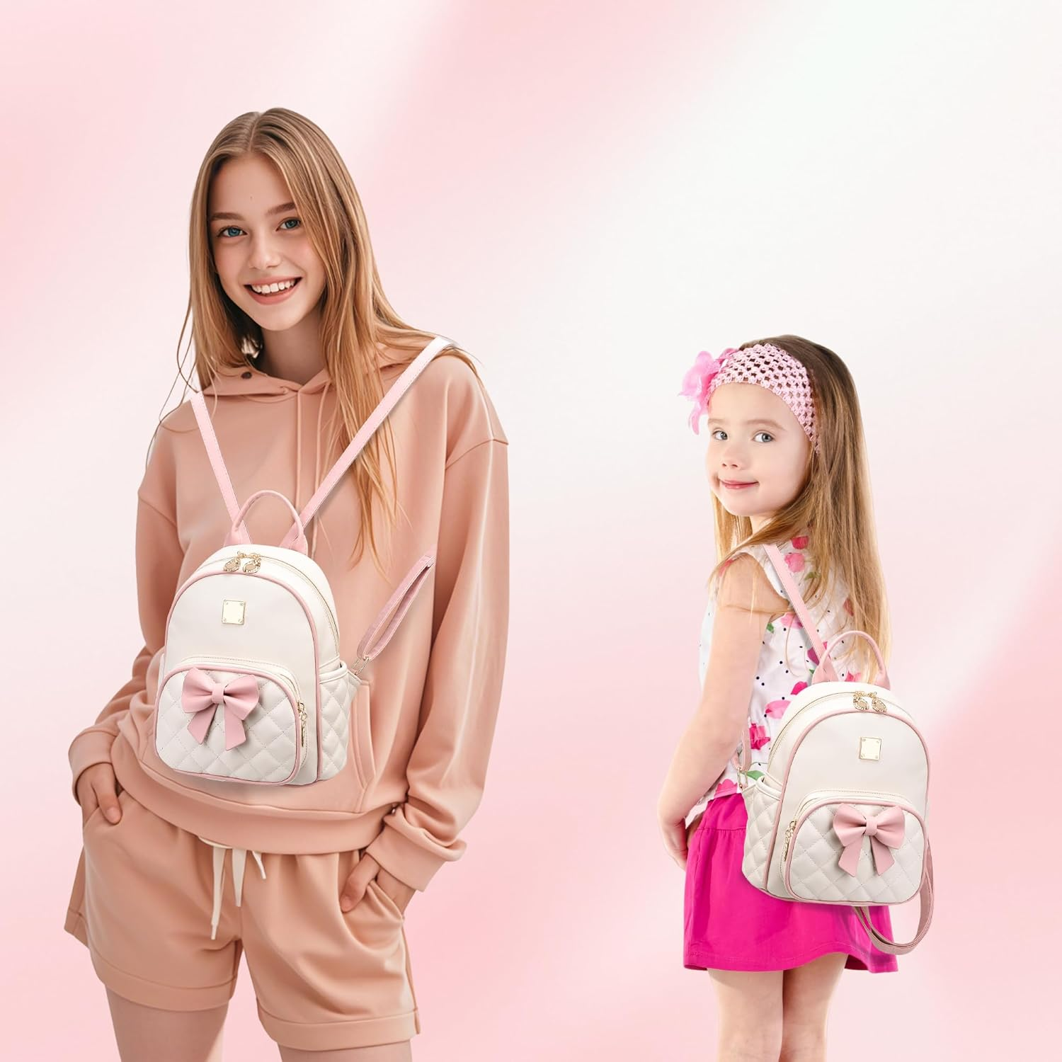 I IHAYNER Women Quilted Leather Backpack Small Bowknot Mini Backpack Purse for Girls Personalized Trendy Stuff Gifts for Kids