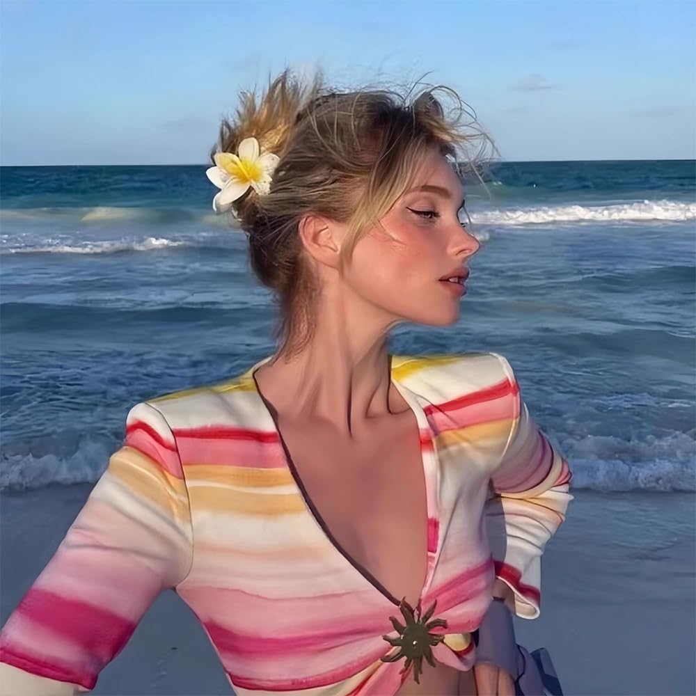 Pack of 6 Flower Hair Clips Non-Slip Hawaiian Large Flower Hair Clip Hair Clips for Women for Girls Thick Thin Hair Holiday Gifts