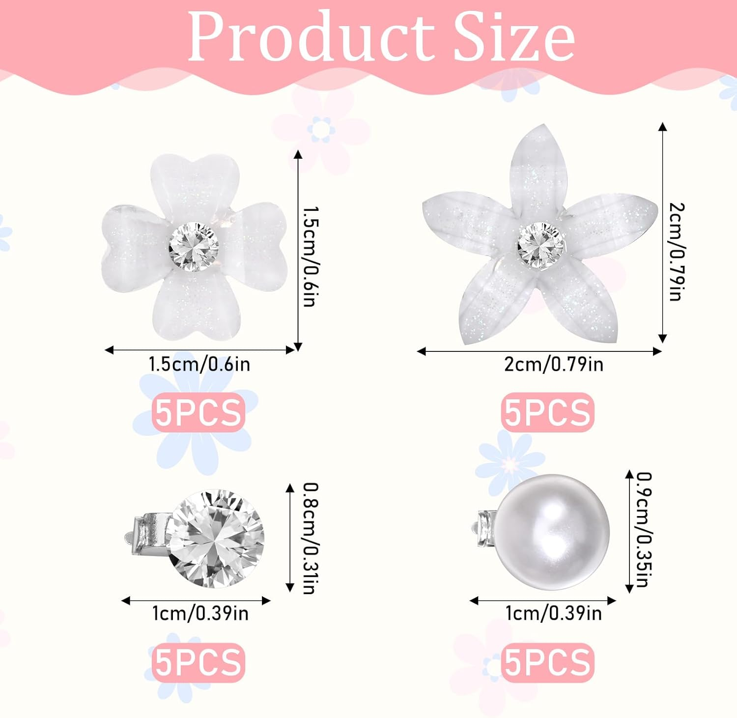 Piriuuo Pack of 20 White Small Flowers Hair Clips, Mini Flower Hair Clips with Rhinestones, Small Decorative Hair Accessories, Cute Flower Girl Hair Accessories, Wedding Hair Accessories for Girls