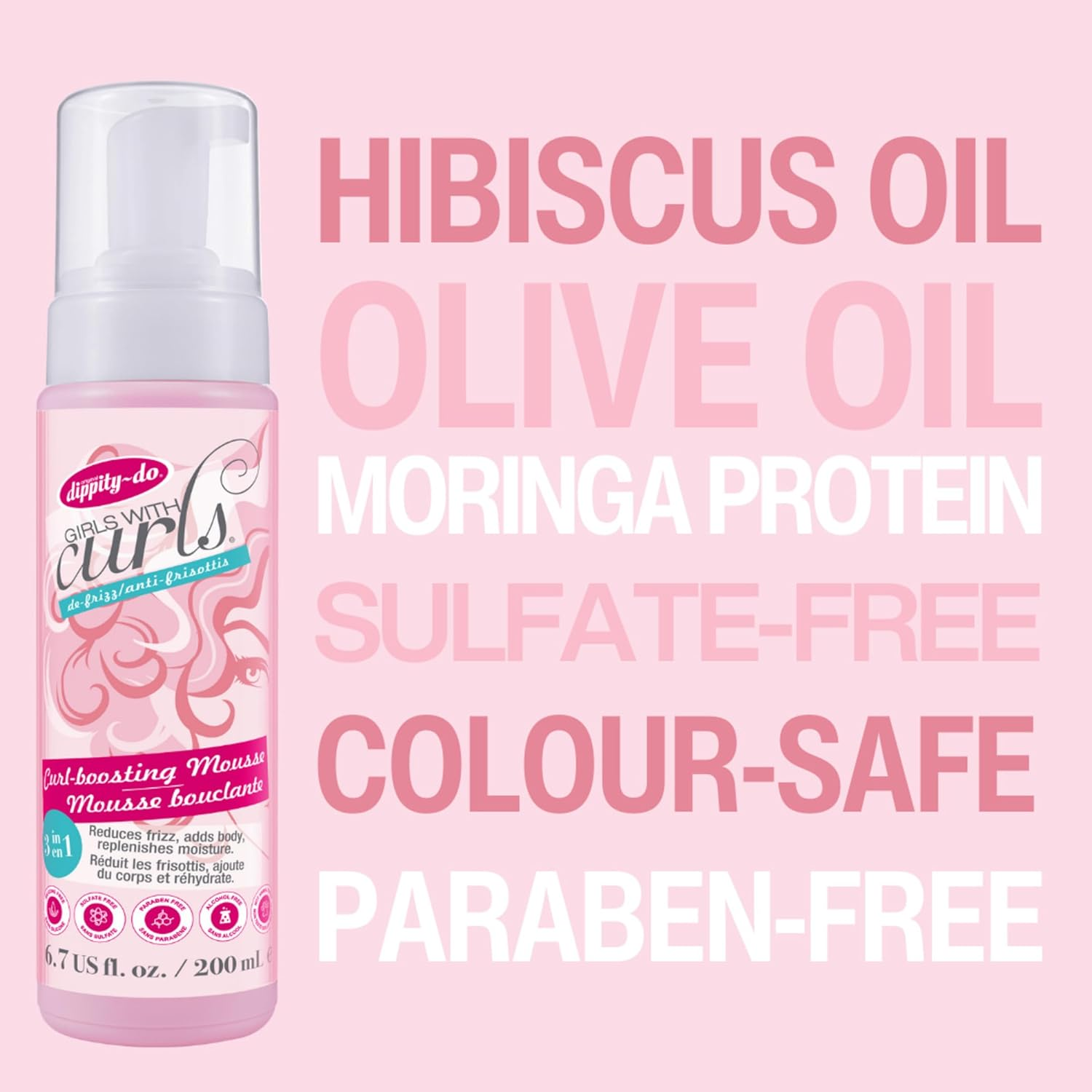 Dippity Do Girls with Curls Curl Enhancing Mousse - Lightweight 3-In-1 Defining Mousse for Curly and Wavy Hair - Hibiscus and Olive Oil for Frizz Free and Bouncy Curls - 200 Ml/6.7 Fl Oz - 2 Pack image number 4