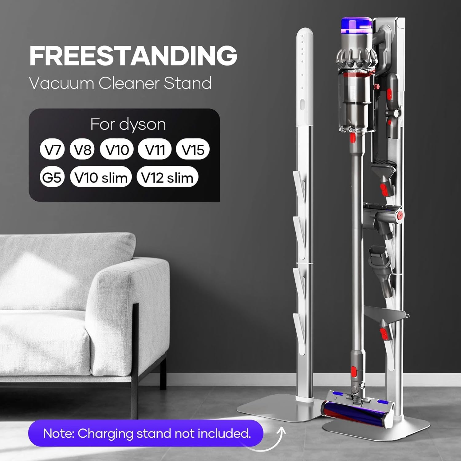 Maxkon Freestanding Vacuum Cleaner Stand Rack Hook Compatible for Dyson V7 V8 V10 V11 V12 V15 G5 Detect Slim Cordless Stick Cleaning Attachment Storage Holder Metal Base image number 4