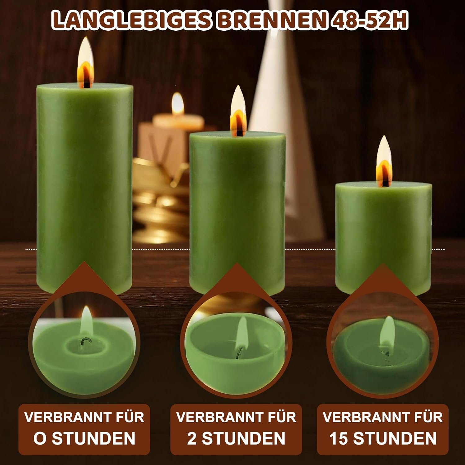 Pack of 4 Pillar Candles, Green Height 10 Cm, Diameter 5 Cm, Long Burning Time, Candle Set, Pillar Candles, Decorative Table Candles, Christmas Candles for Household, Celebrations and Catering image number 5
