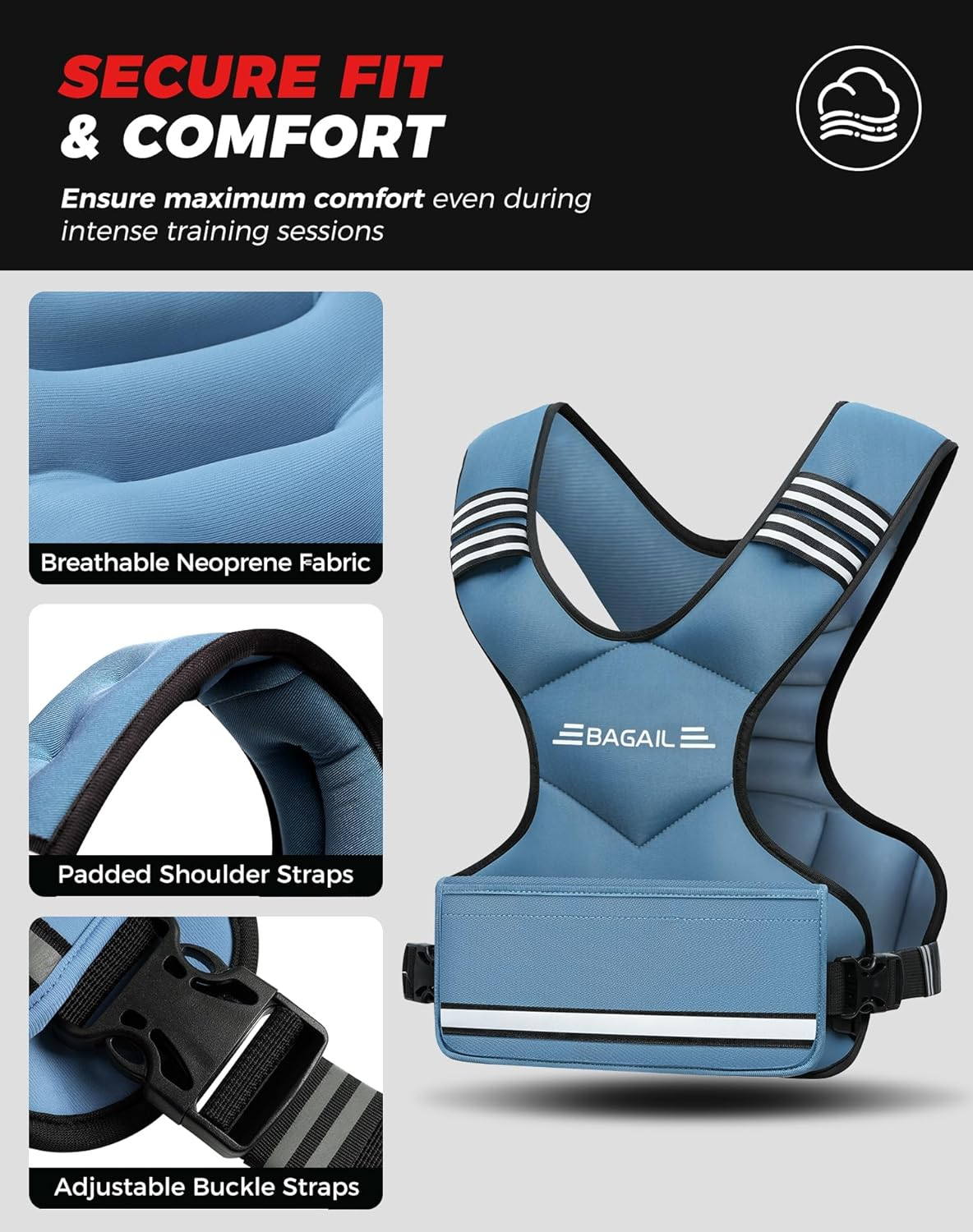 BAGAIL Adjustable Weighted Vest 4-10Lb, Removable Iron Sand Bags, Adjustable Bust Size, Heavy Duty Fitness Vest for Man Woman, Ideal for Gym Workouts and Aerobic Exercises image number 5