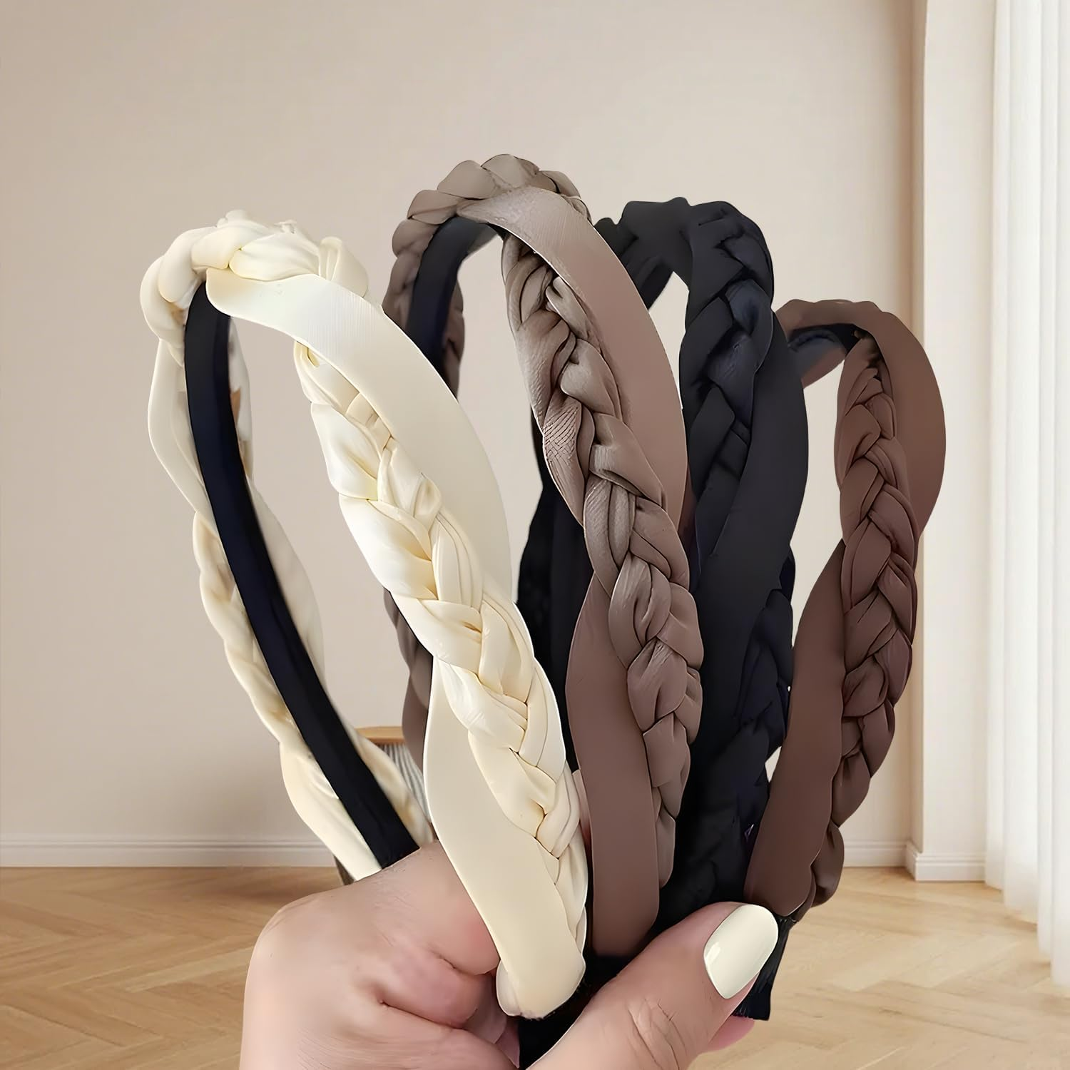 Vesavifaka Pack of 4 Women'S Satin Headbands, Stylish Non-Slip Fashion Hair Accessories, Girls Braided Knitted Hair Bands, Cute Plain Autumn Hair Bands for Girls