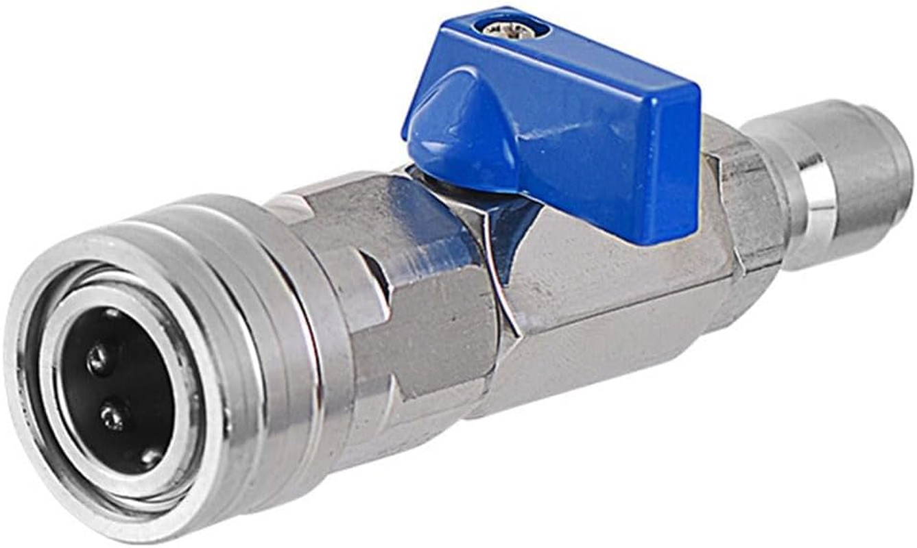 Elqater 1 PCS High Pressure Washer Ball Valve Kit 3/8 NPT Quick Connector 4500 PSI Silver&Blue Metal Ball Valve for Power Washer Hose