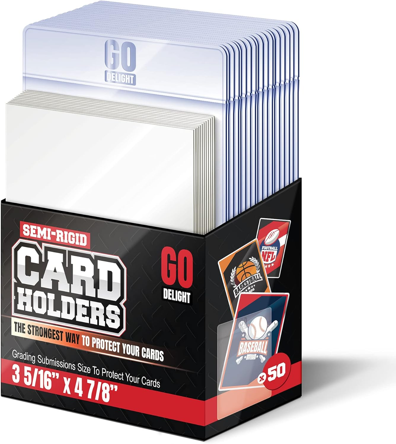 Semi Rigid Card Holders &ndash; 100 Bundle - 50 Card Holders for Trading Cards and 50 Soft Sleeves for PSA, SGC, BGS, CSG - Baseball Card Sleeves - 3-5/16" X 4-7/8" Including 1/2" Lip image number 4