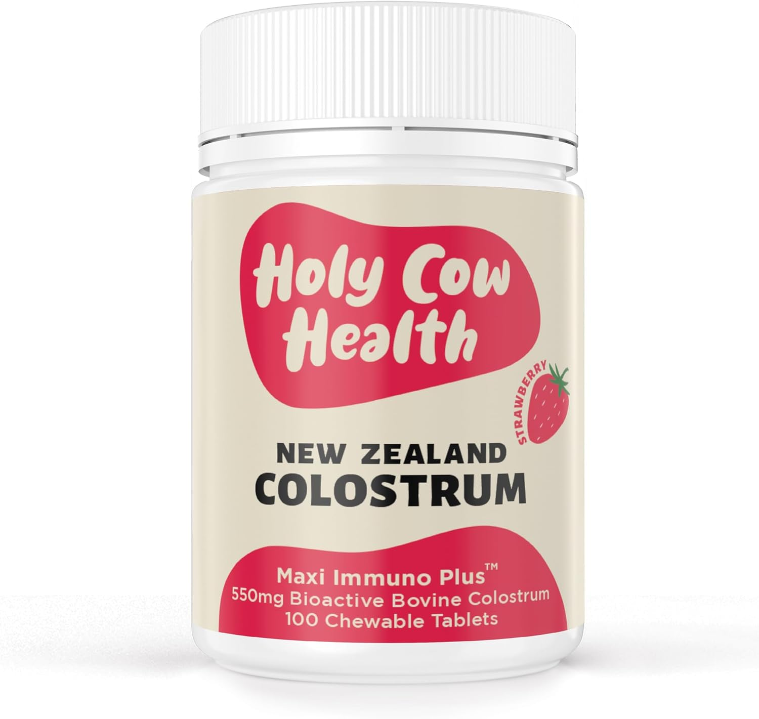 Colostrum Chewable Tablets - Holy Cow Health Pure, Undiluted, Ethically Sourced Colostrum from New Zealand - Support Gut Health, Immunity + Overall Well-Being (Strawberry Flavor) image number 2