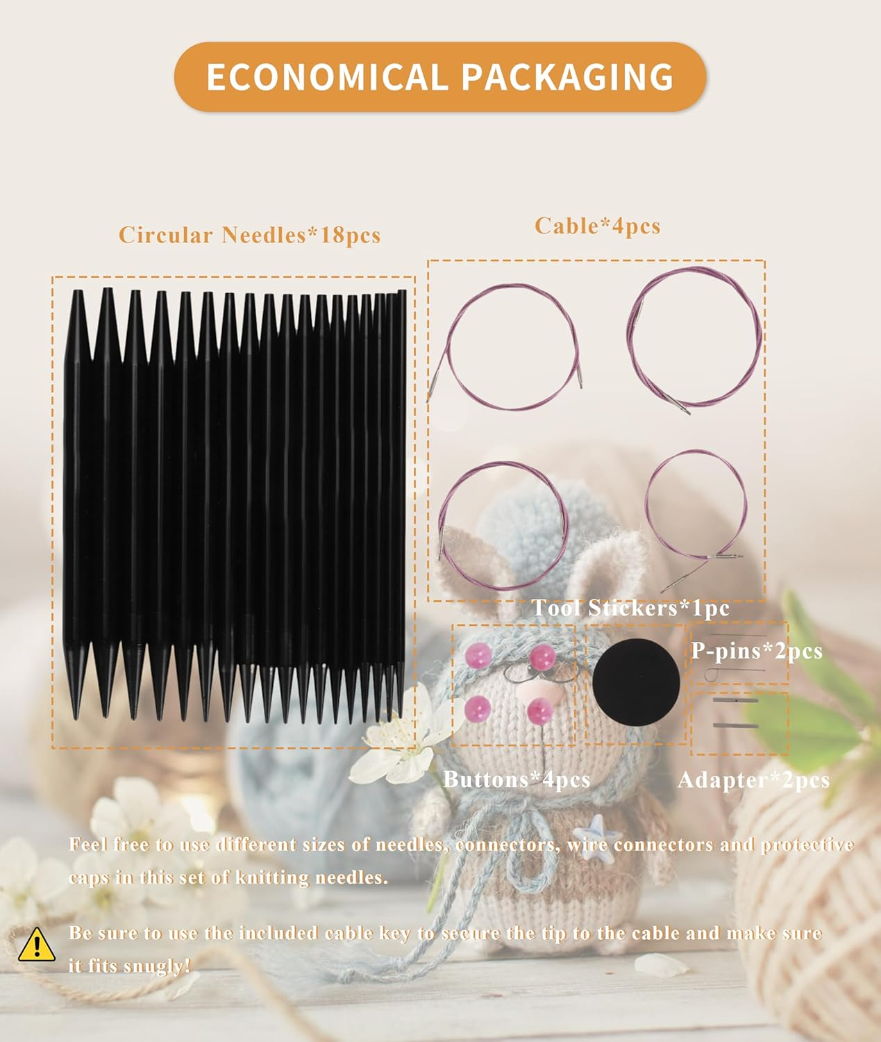 Gugxiom Interchangeable Circular Knitting Needle Set, 9 Pairs (3 to 8Mm), Metal, Ergonomic Handles, Storage Bag, for Weaving Projects image number 4