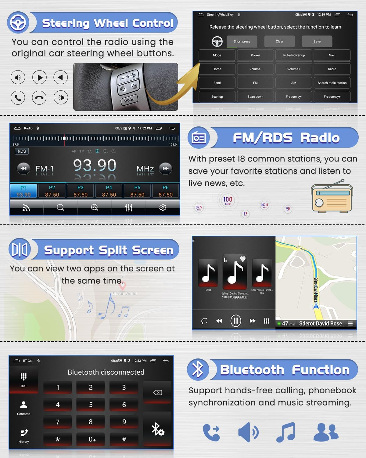 Roinvou 2+64G Android Carplay Stereo for 2008-2012 Subaru Forester Impreza WRX STI, Built-In Wireless Carplay with Android Auto, 9'' Touchscreen In-Dash GPS Navigation Support Mirror Link BT FM RDS image number 4