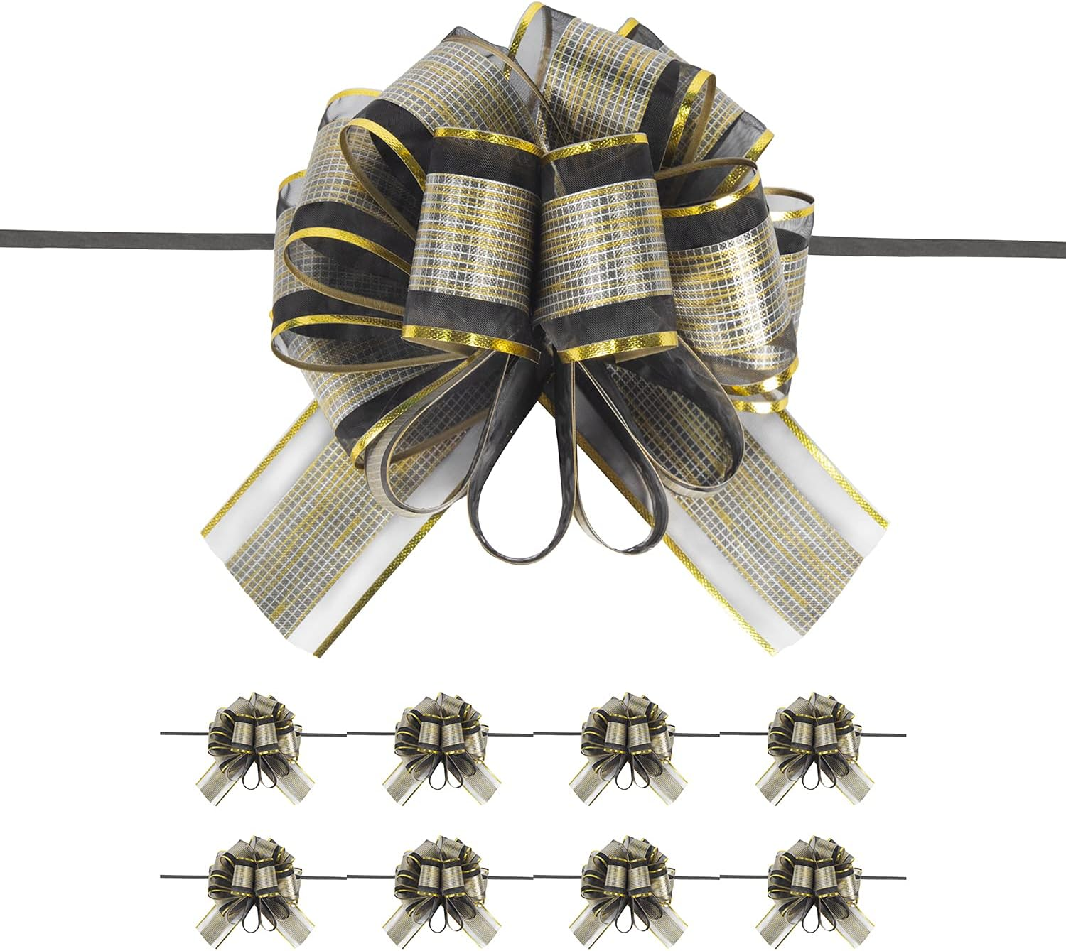 20 PCS Large Pull Bow Gift Wrapping Bows, Pull Bow with Ribbon for Wedding Gift Baskets, Party Gift Wrap Bows, Presents Decorating Bows (Gold)