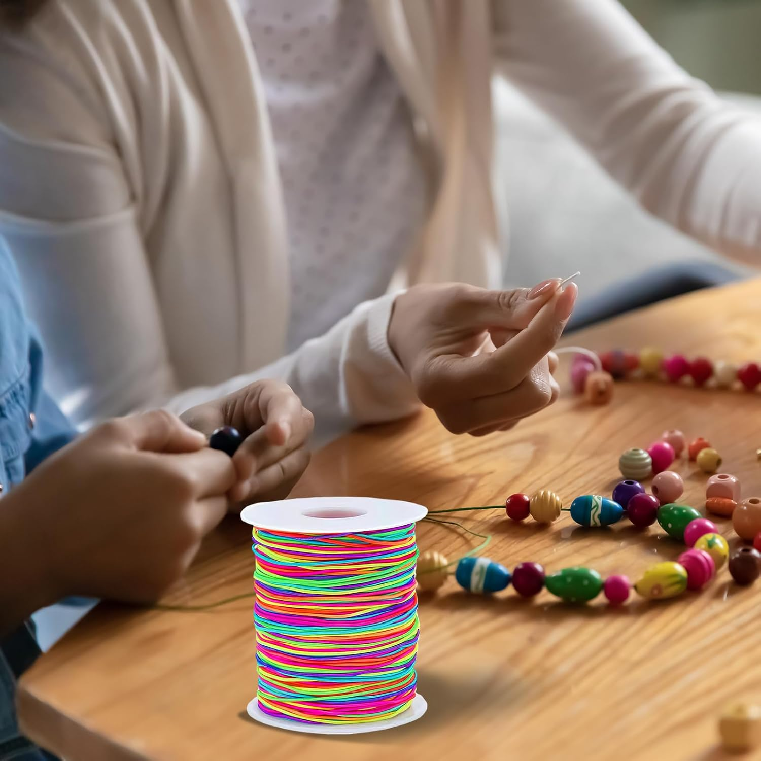 100M Rainbow Elastic Beading Cords 1Mm for Kids Crafts, Pony Bead String, Stretchy Craft Cord for Bracelets and Necklaces, Durable and Colorful Elastic Thread for Jewelry Making image number 1