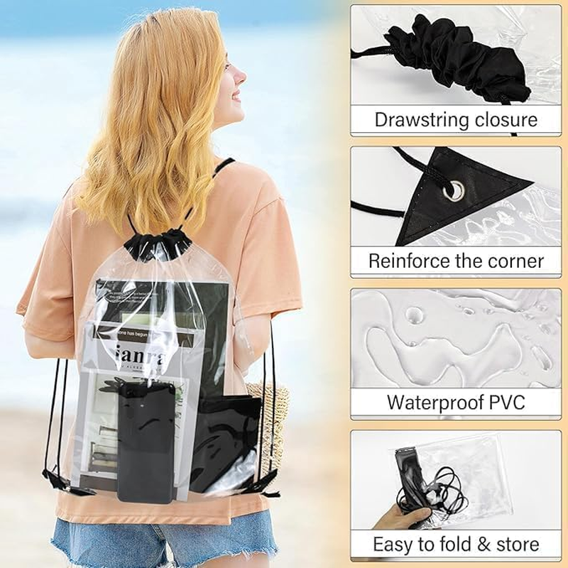 Clear Drawstring Bag Transparent Pvc Drawstring Backpack See through Bag,2Pcs Transparent Drawstring Pocket Clear Backpack Waterproof Bags,Transparent Drawstring Pocket Clear Backpack Drawstring Bags image number 2