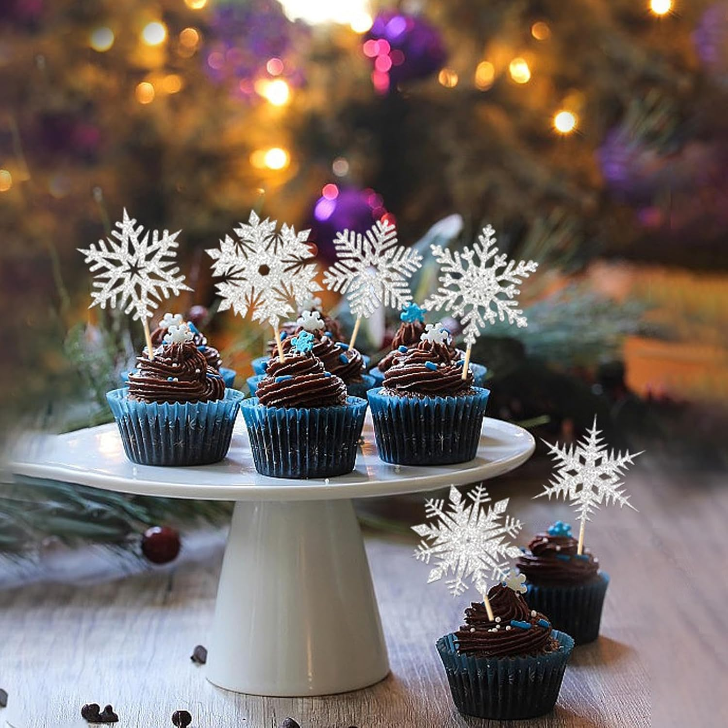 24Pcs Snowflake Cupcake Toppers Glitter Winter Little Snowflake Cupcake Picks for Winter Wonderland Themed Baby Shower Kids Birthday Christmas Party Cake Decorations Supplies - Pink