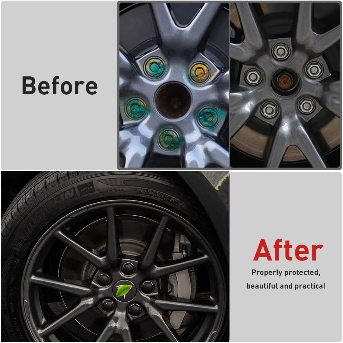 For Tesla Model 3 Y S X Wheel Cap Kit 4 Hub Center Cap + 20 Lug Nut Cover image number 2