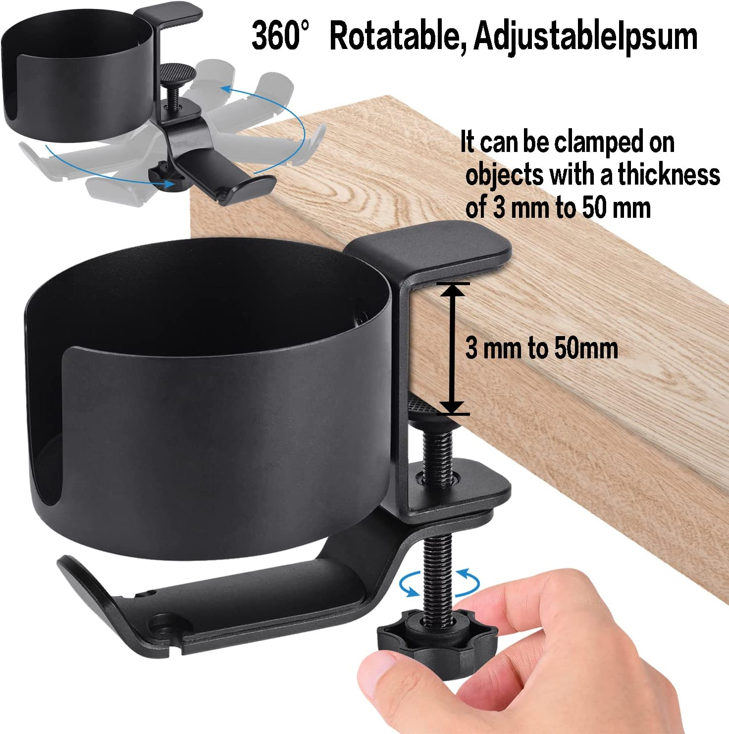 MAGGHEVI Headphone Holder,2 in 1 Anti-Spill Cup Holder with under Desk Headphone Hanger 360&deg; Adjustable & Rotating Arm Clamp Headset Stand,Organizer Accessories for Office or Gaming Room image number 5