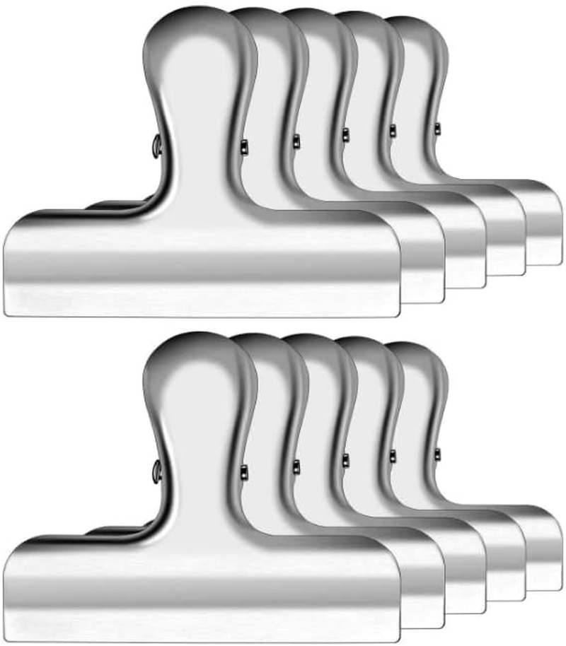 QYINXIU 10 Pack Bag Clips, Stainless Steel Chip Clip, Chip Clips Bag Clips Food Clips, Bag Clips for Food, Heavy Duty Air Tight Seal Kitchen Clips Snack Clips Food Bag Clamp Clips