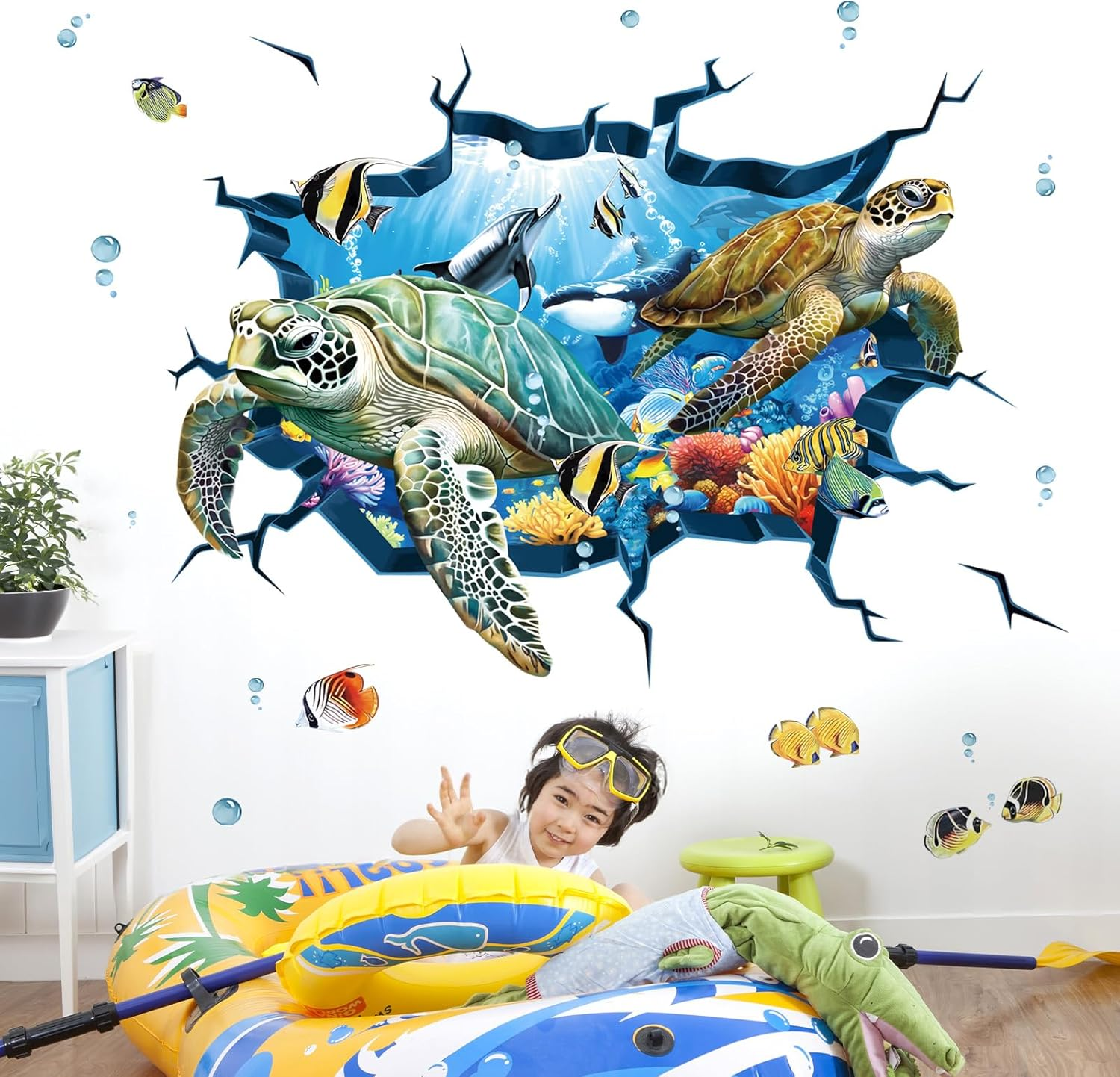Decalmile under the Sea Mermaid Wall Decals Ocean Fish Starfish Turtle Wall Stickers Baby Nursery Girls Bedroom Bathroom Wall Decor
