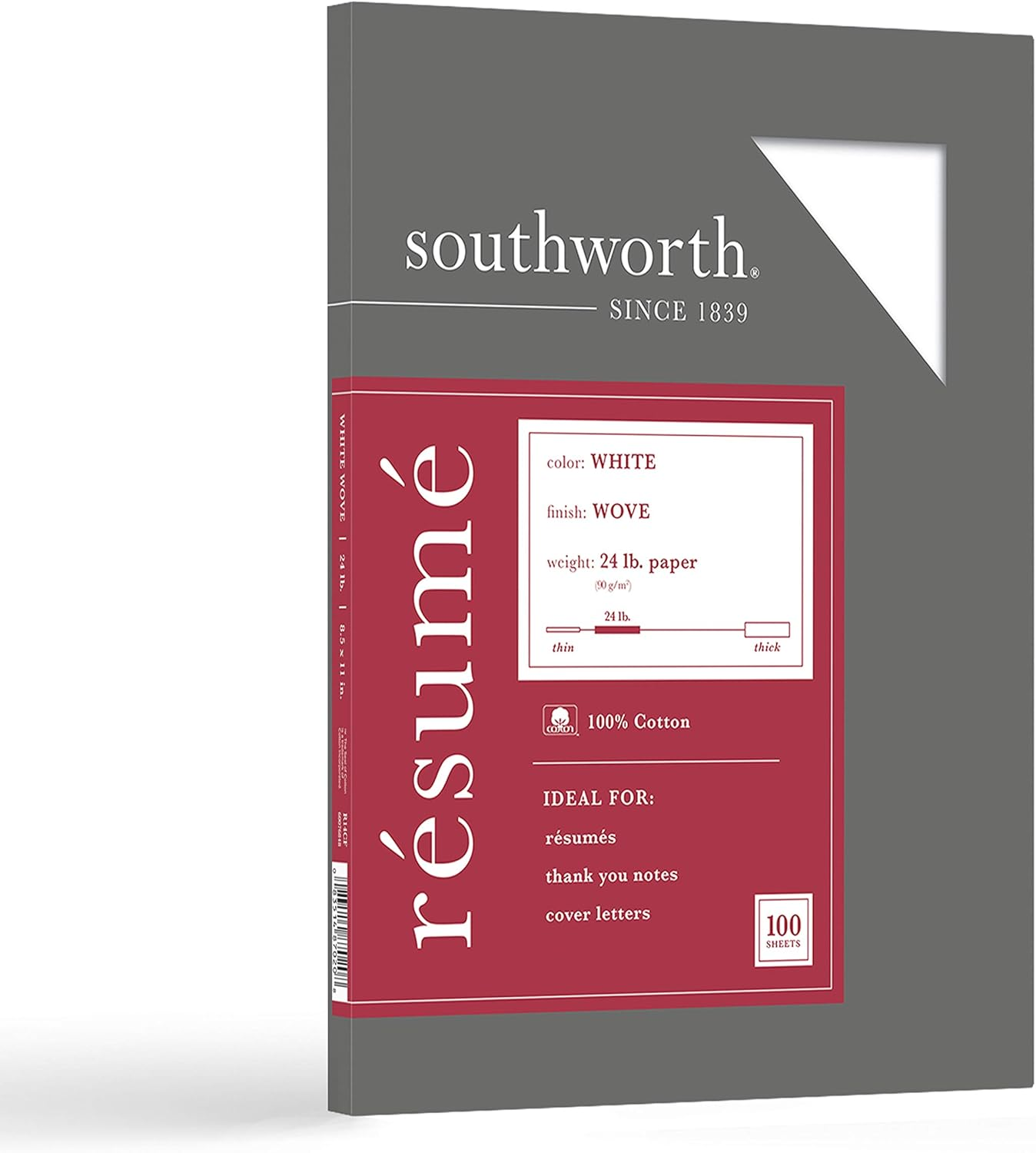 Southworth 100% Cotton Resume Paper, 8.5&rdquo; X 11", 24 Lb/90 GSM, Wove Finish, White, 100 Sheets - Packaging May Vary (R14CF) (SOUR14CF) image number 3