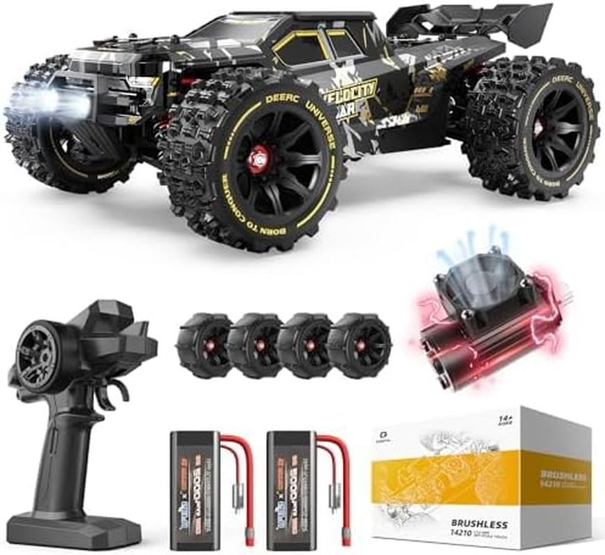 DEERC 1:14 Fast Brushless RC Cars for Adults & Boys, Max 50+ MPH, 2 3S Lipo Batteries 4X4 Waterproof RC Truck, High Speed Offroad Remote Control Car, All Terrain RC Truggy for Snow,Sand & Mud image number 1