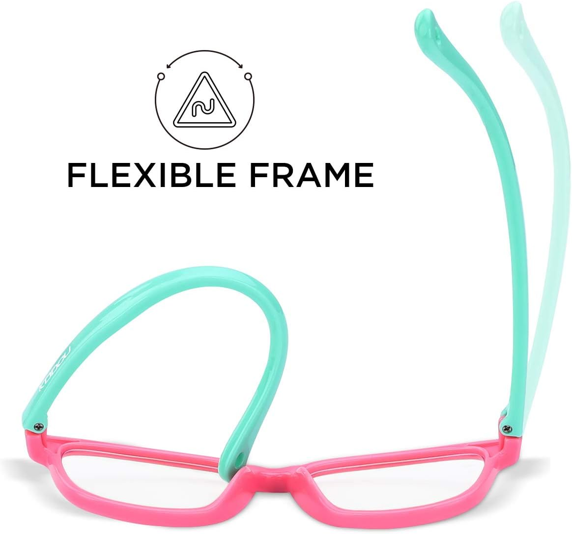 2 Pack Kids Blue Light Blocking Glasses for Girls & Boys 3-12, Toddler Fake Play Computer Screen Bluelight Blocker, Pink Green+ Blue Yellow, Medium image number 5